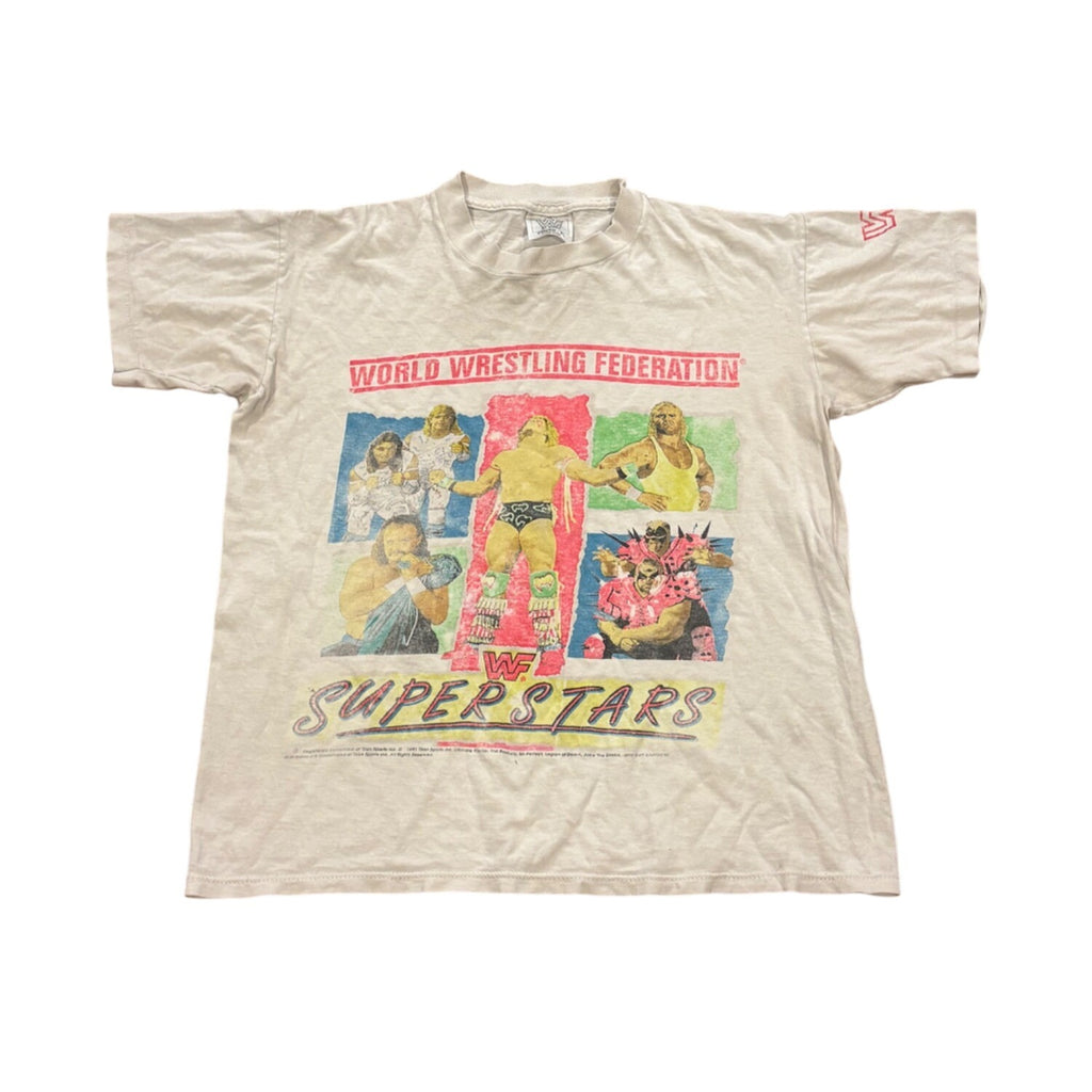 Vtg 1991 WWF Superstars T-Shirt Warrior Mr. Perfect Rockers LOD Jake Roberts YXL