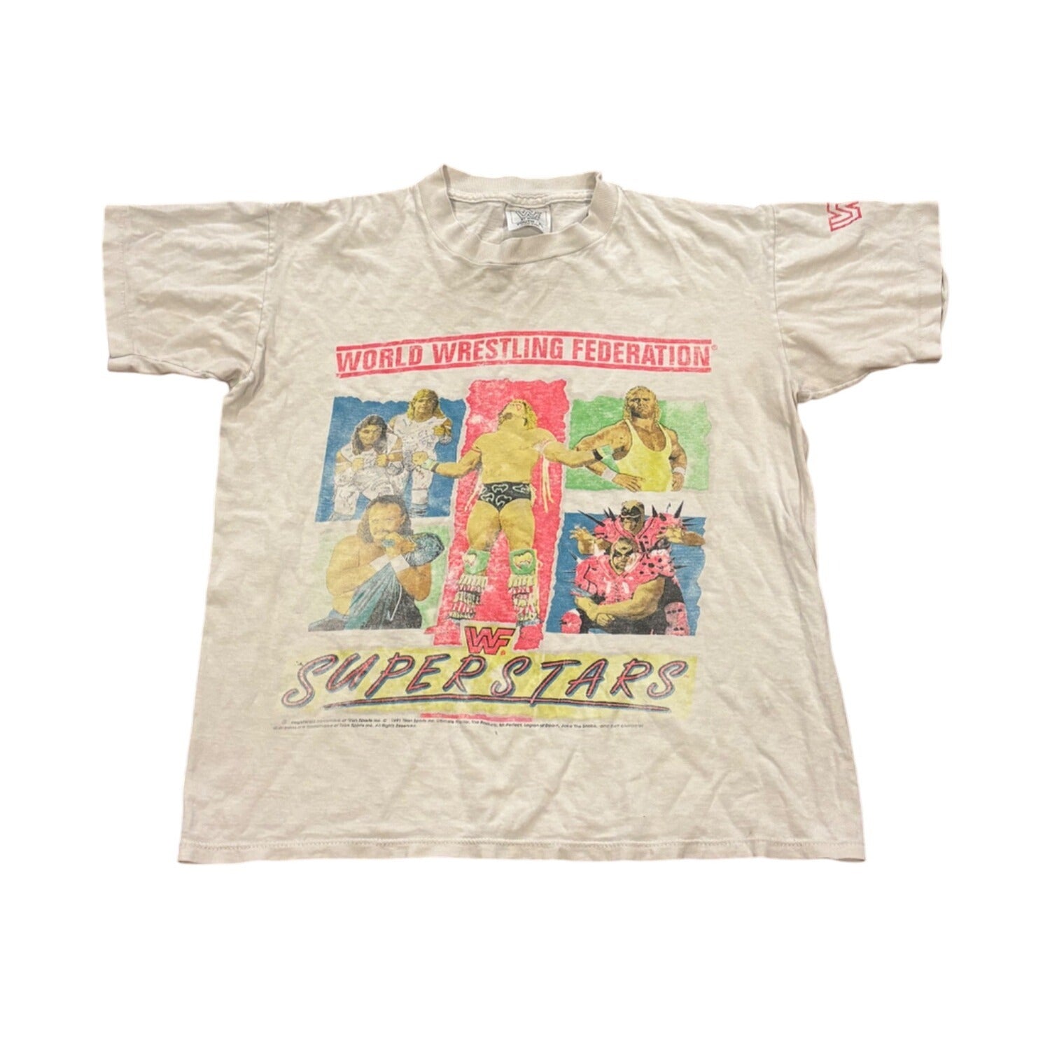 Vtg 1991 WWF Superstars T-Shirt Warrior Mr. Perfect Rockers LOD Jake Roberts YXL