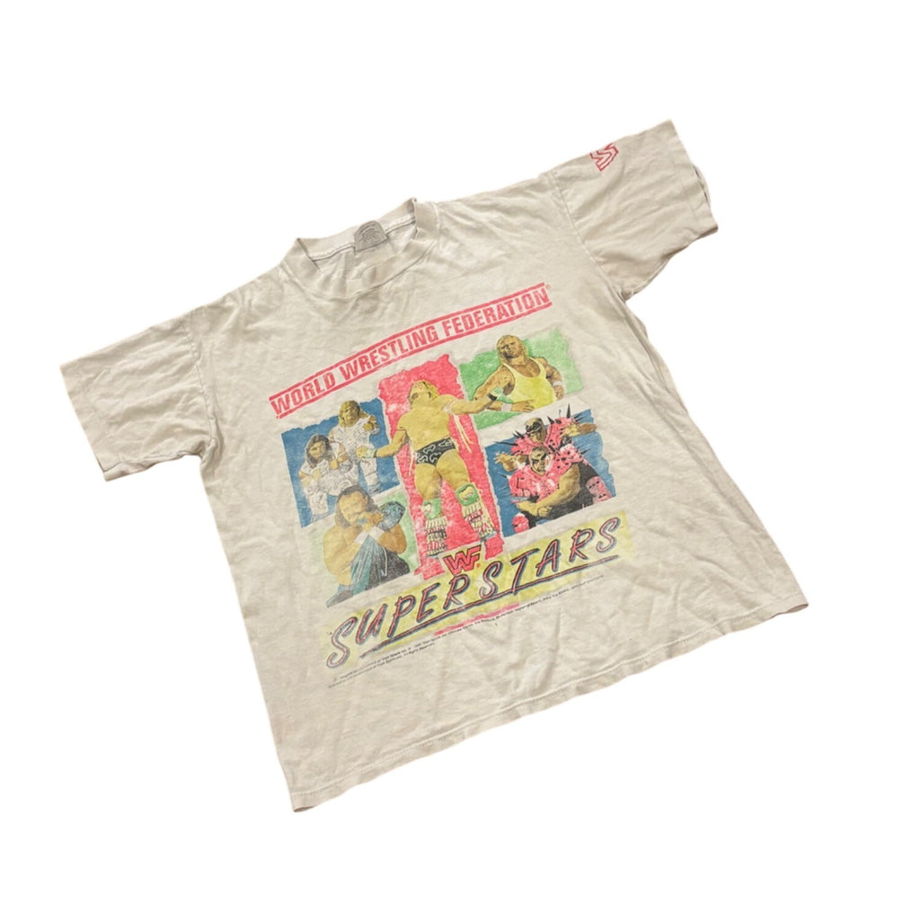 Vtg 1991 WWF Superstars T-Shirt Warrior Mr. Perfect Rockers LOD Jake Roberts YXL