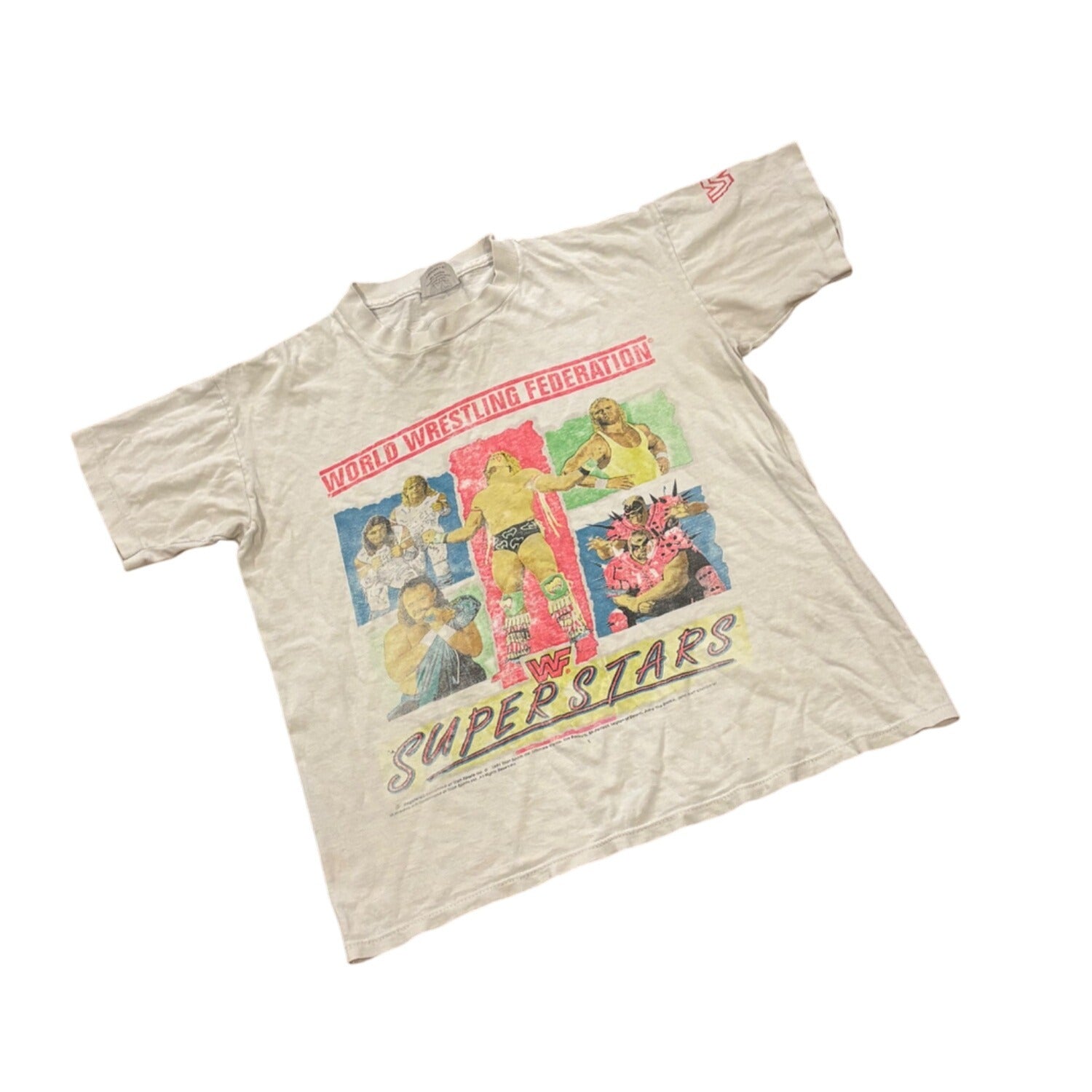 Vtg 1991 WWF Superstars T-Shirt Warrior Mr. Perfect Rockers LOD Jake Roberts YXL