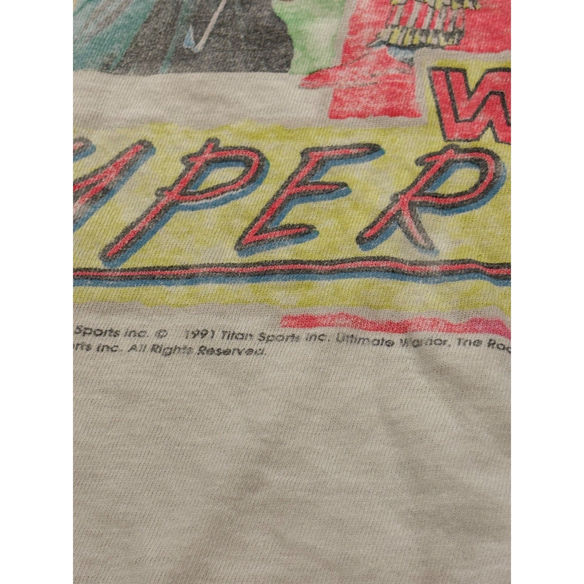 Vtg 1991 WWF Superstars T-Shirt Warrior Mr. Perfect Rockers LOD Jake Roberts YXL