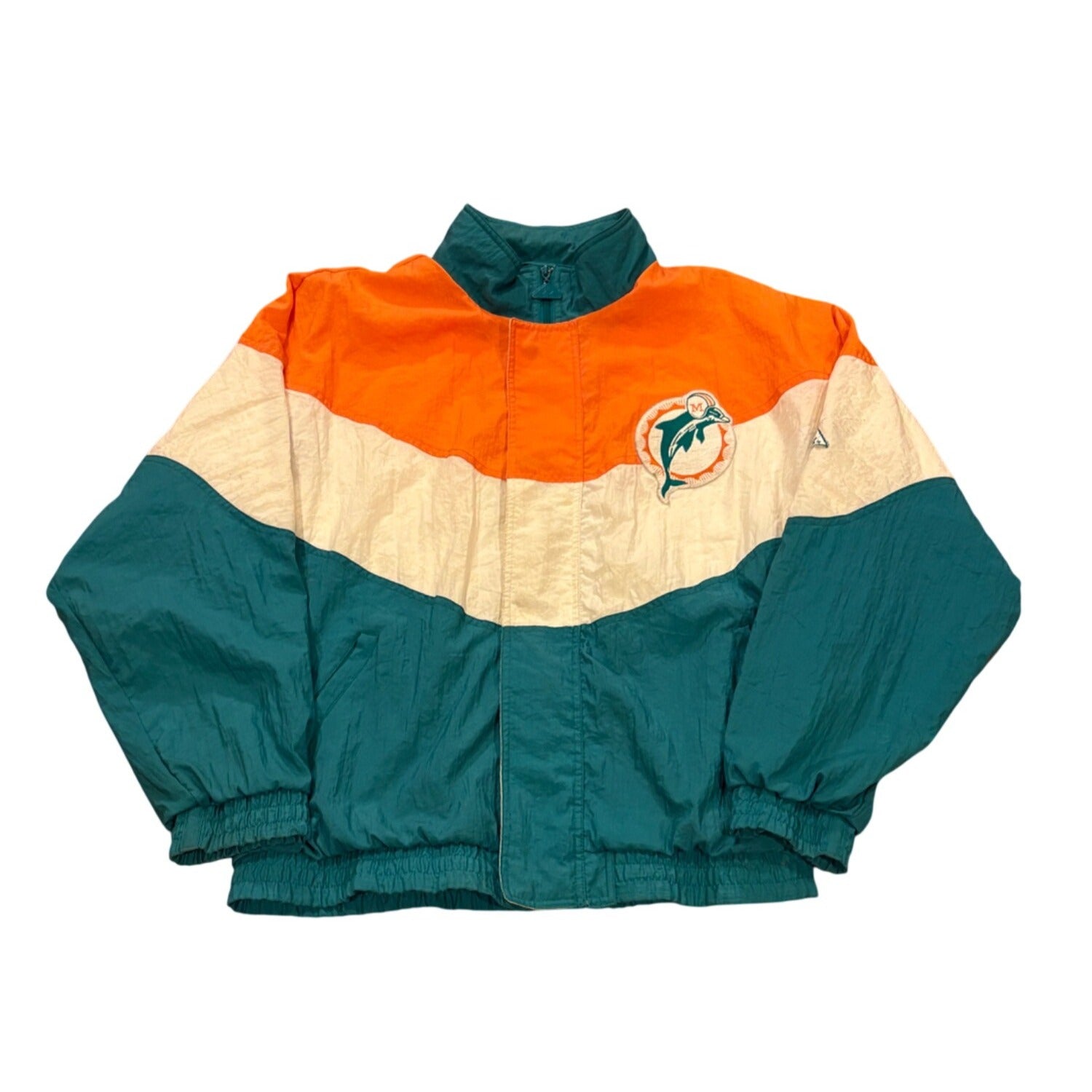 Vintage 1990's Apex One Miami Dolphins NFL Full Zip Windbreaker Jacket Medium