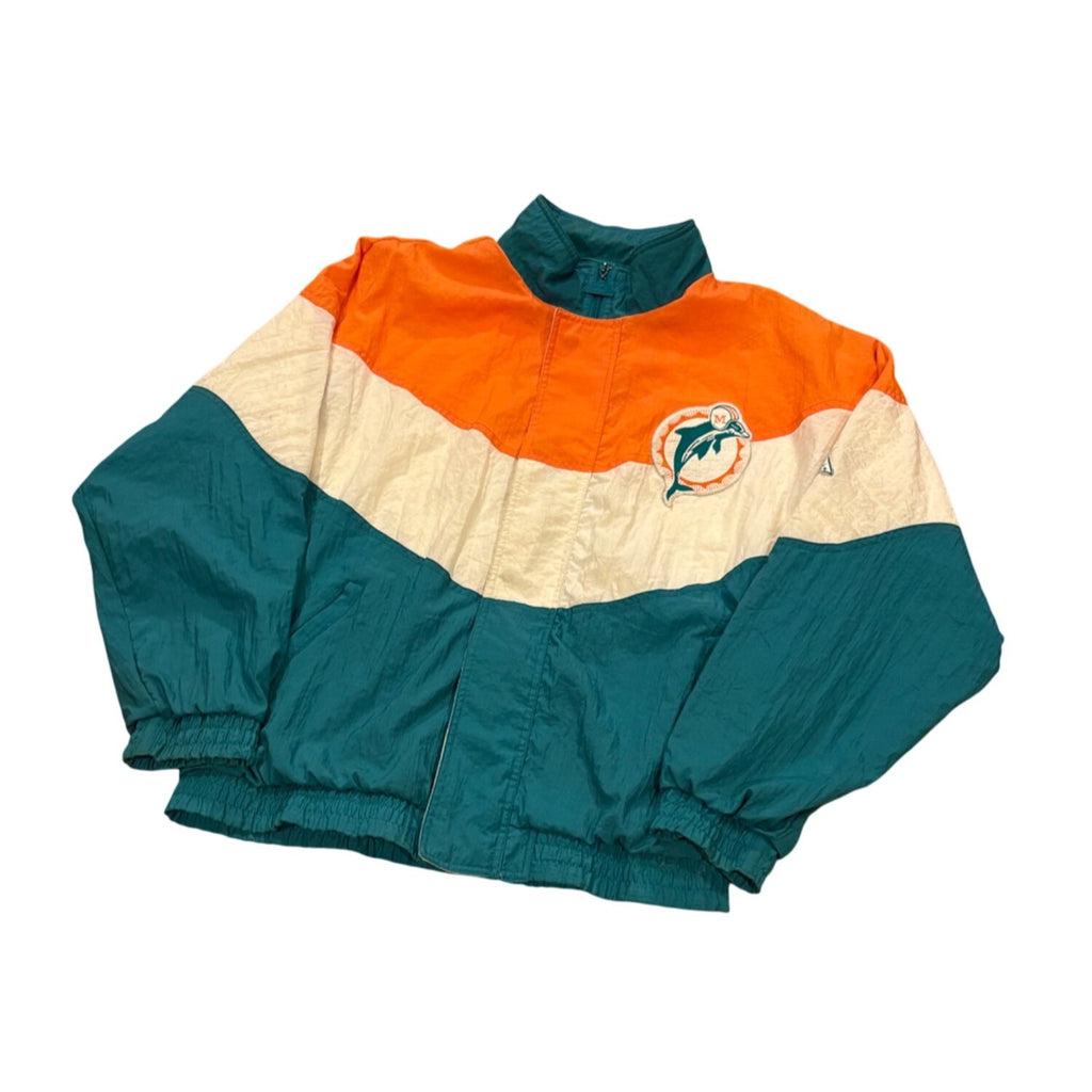 Vintage 1990's Apex One Miami Dolphins NFL Full Zip Windbreaker Jacket Medium