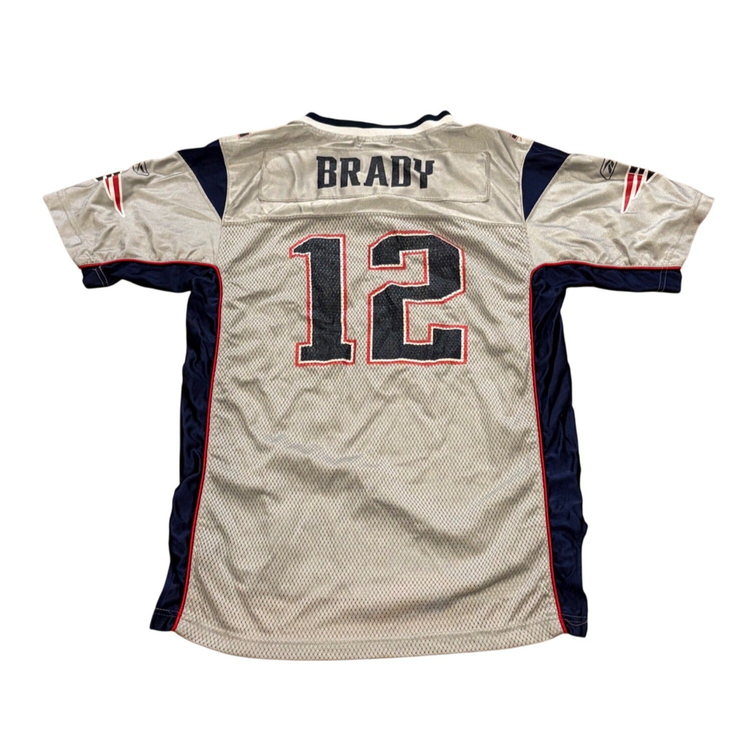Rare Reebok New England Patriots Tom Brady #12 Silver NFL Jersey Youth XL 18-20