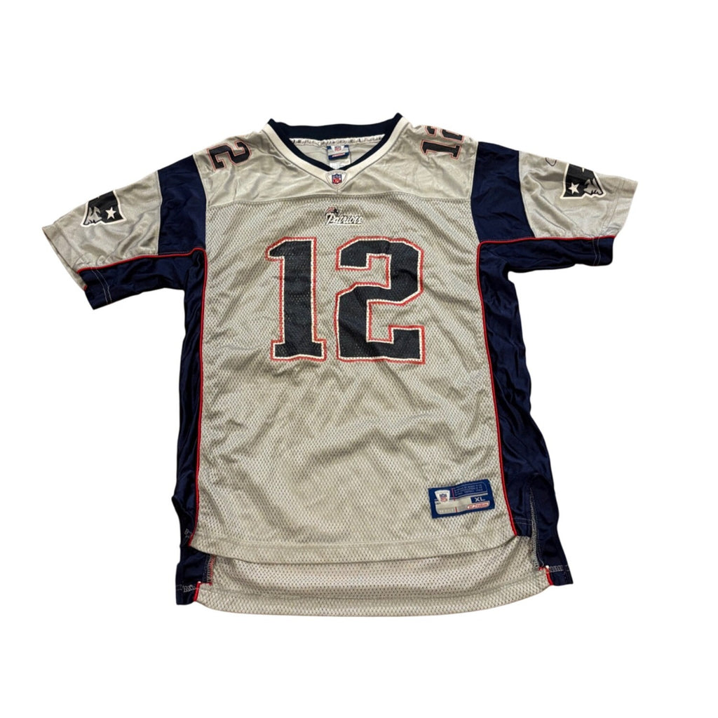 Rare Reebok New England Patriots Tom Brady #12 Silver NFL Jersey Youth XL 18-20