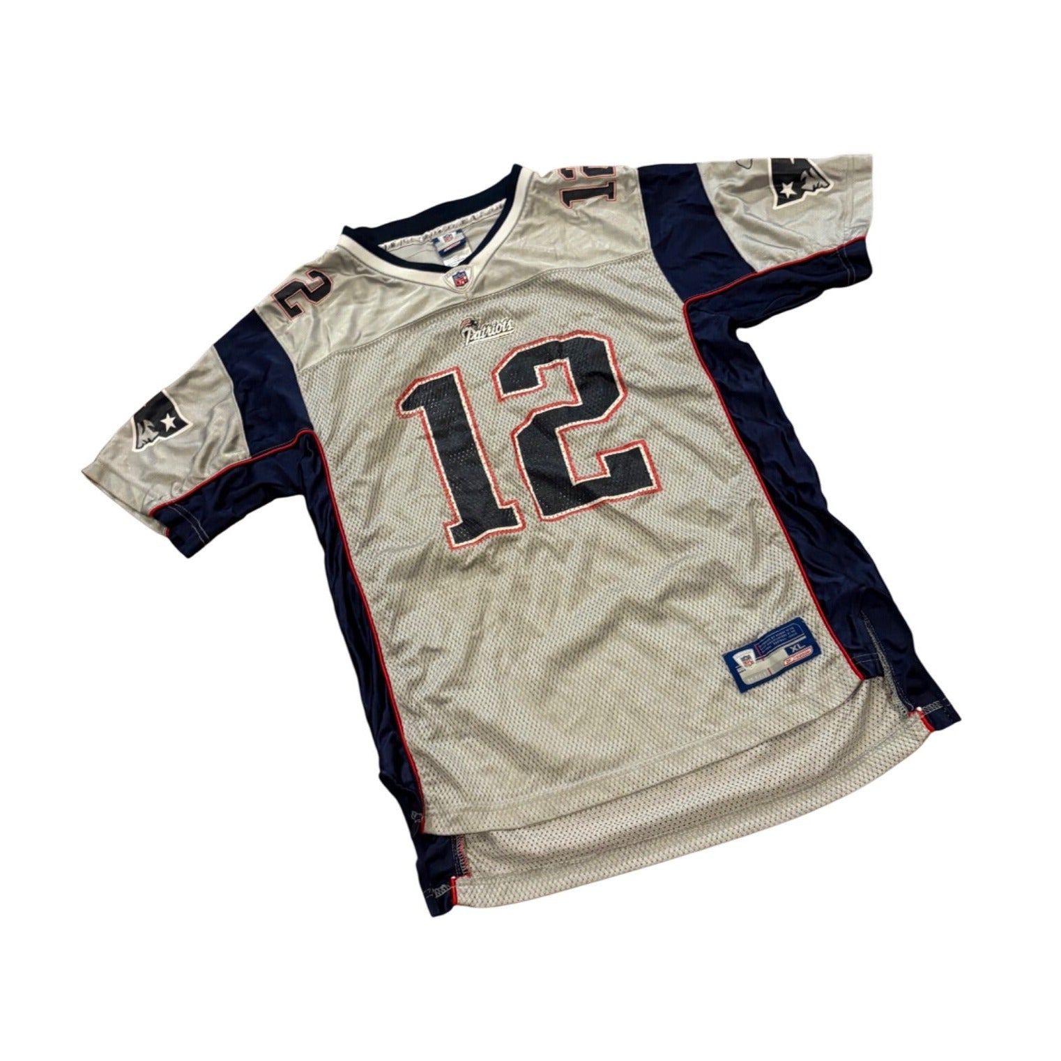 Rare Reebok New England Patriots Tom Brady #12 Silver NFL Jersey Youth XL 18-20