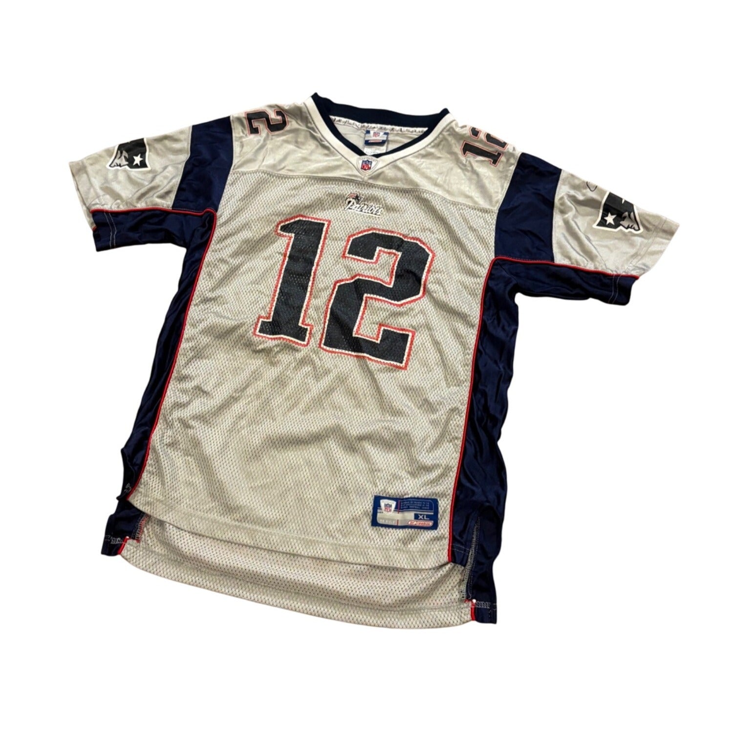 Rare Reebok New England Patriots Tom Brady #12 Silver NFL Jersey Youth XL 18-20