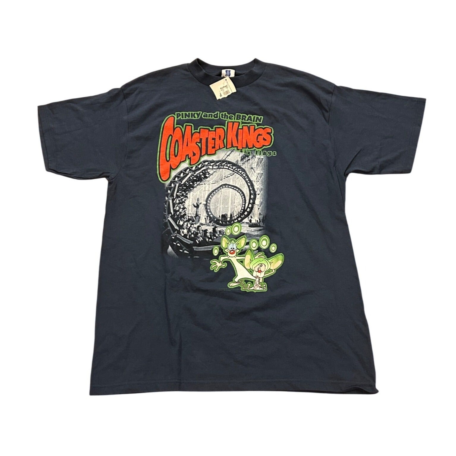 Rare Vintage 1997 Pinky and the Brain Coaster Kings Six Flags T-Shirt Men's XL