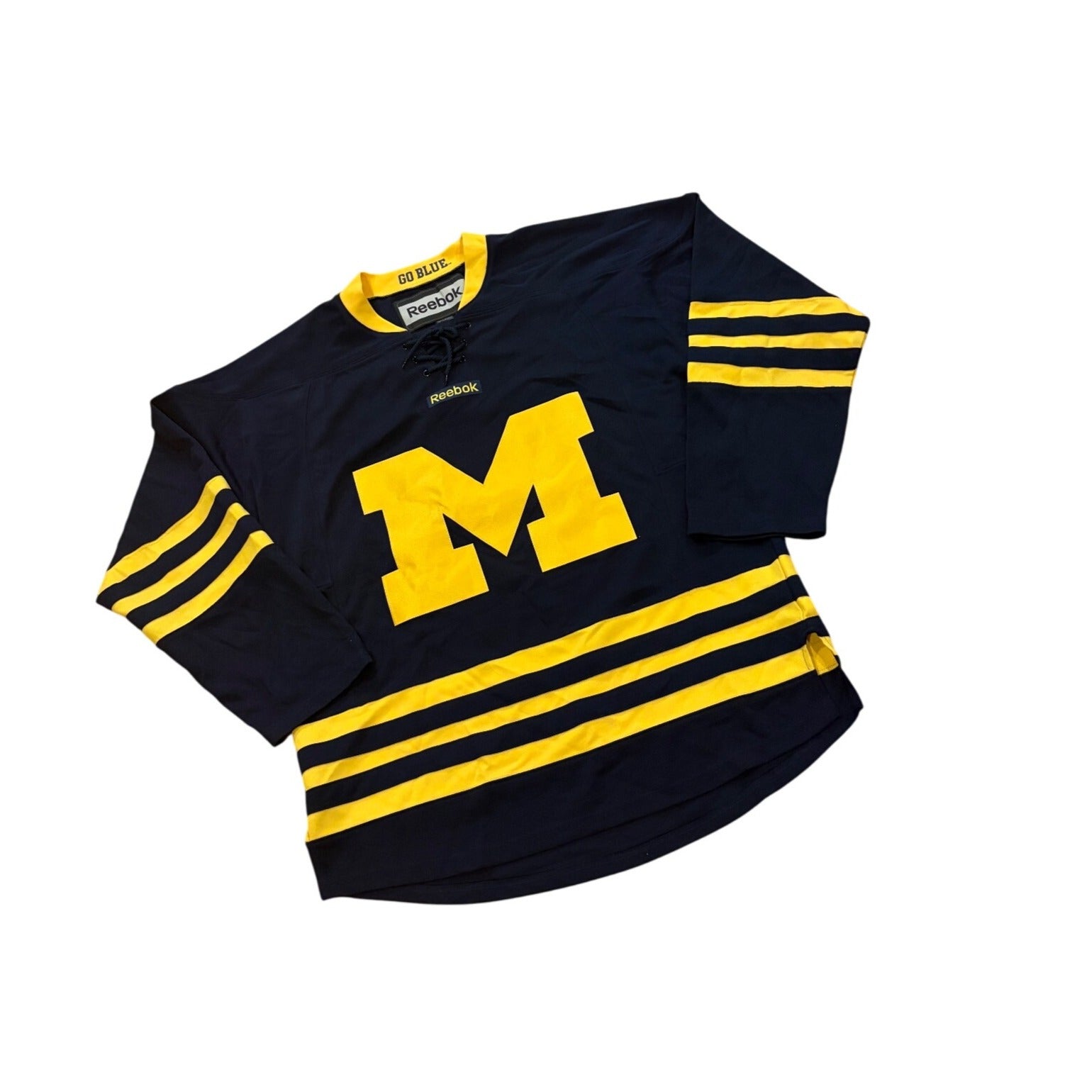 Reebok University of Michigan Wolverines NCAA Hockey Jersey Blue Men's Medium