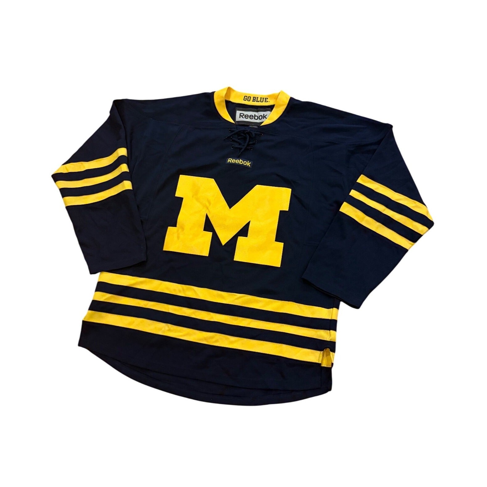Reebok University of Michigan Wolverines NCAA Hockey Jersey Blue Men's Medium