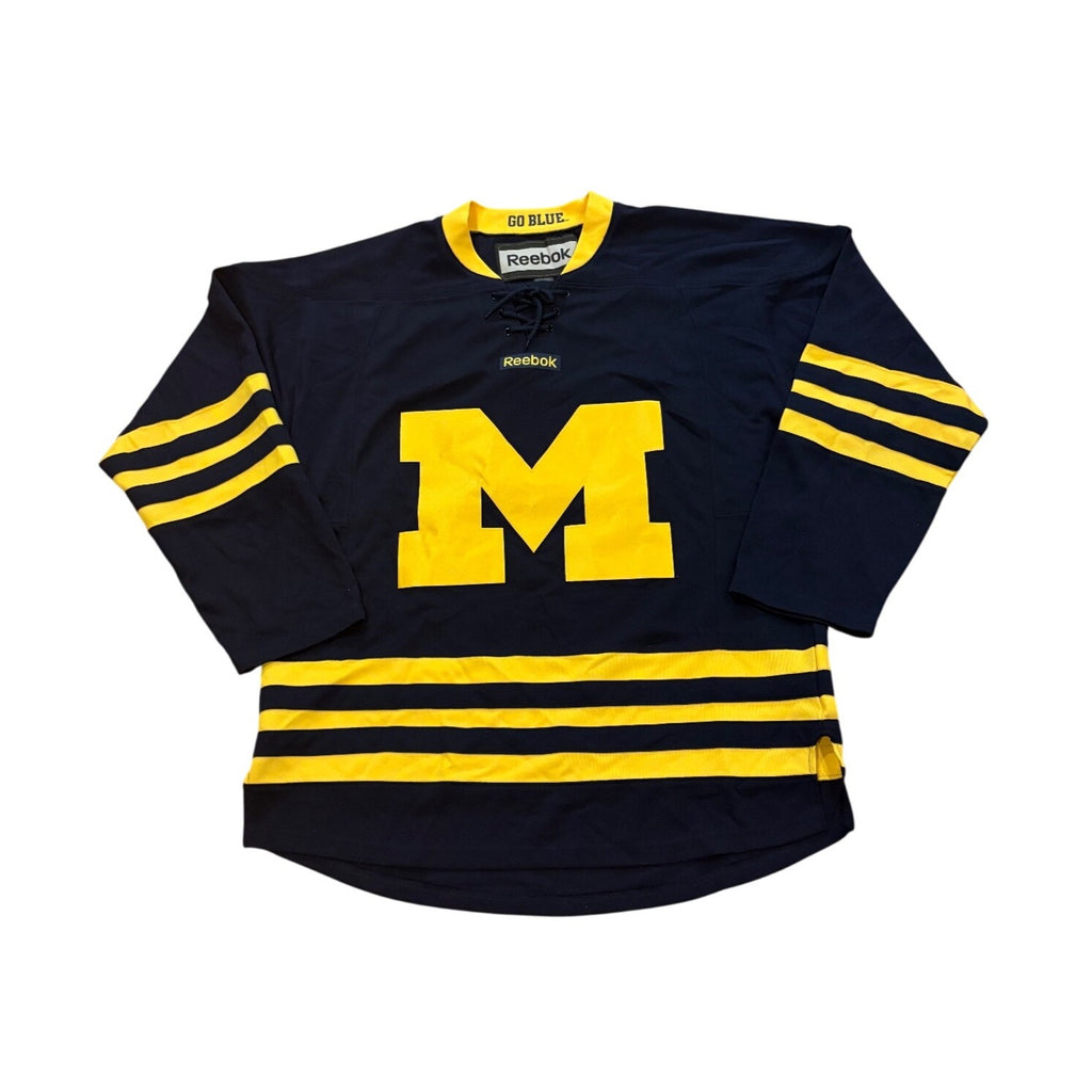 Reebok University of Michigan Wolverines NCAA Hockey Jersey Blue Men's Medium