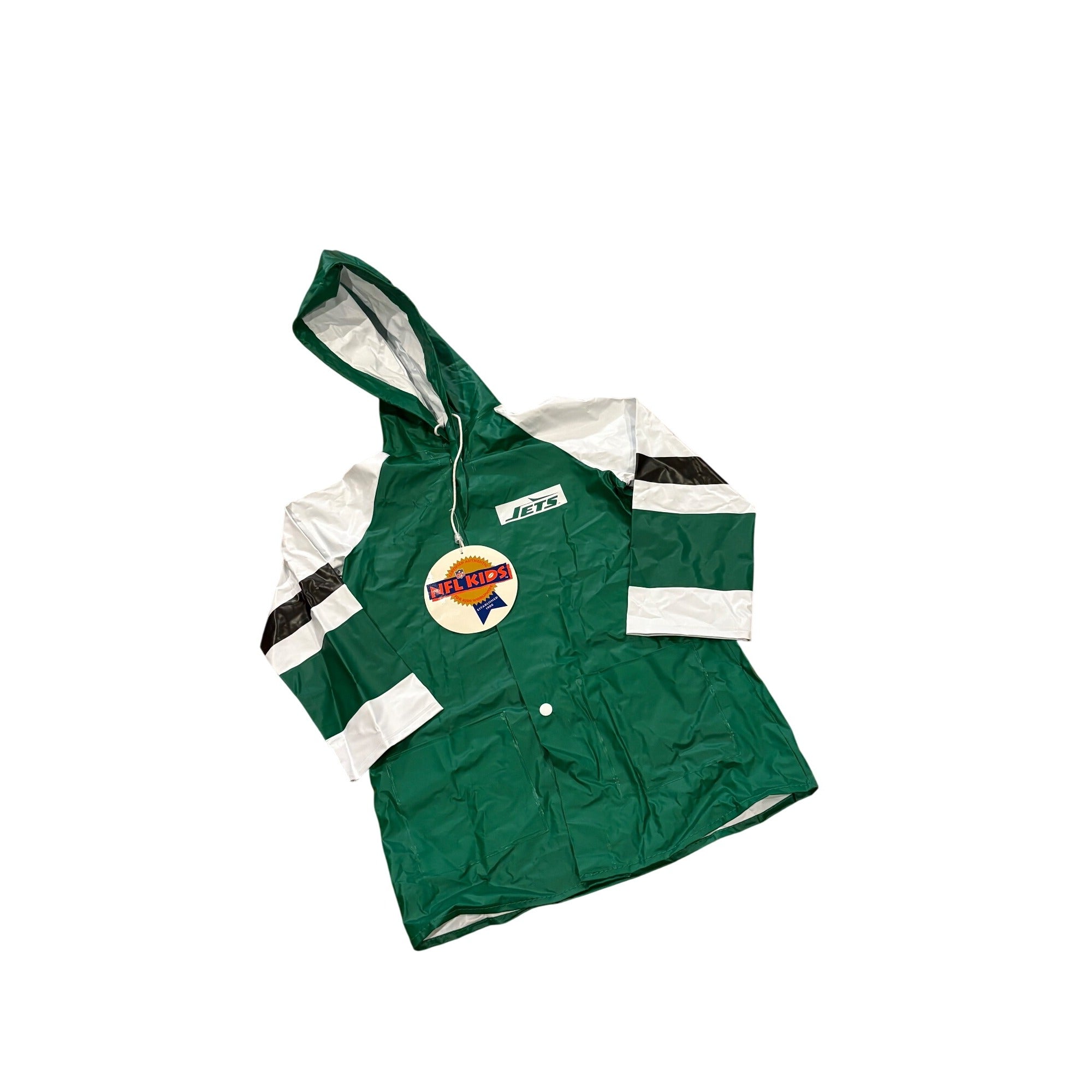 Vintage 90s New York Jets NFL Kids Hooded Raincoat Jacket Youth Size 7 Small NWT