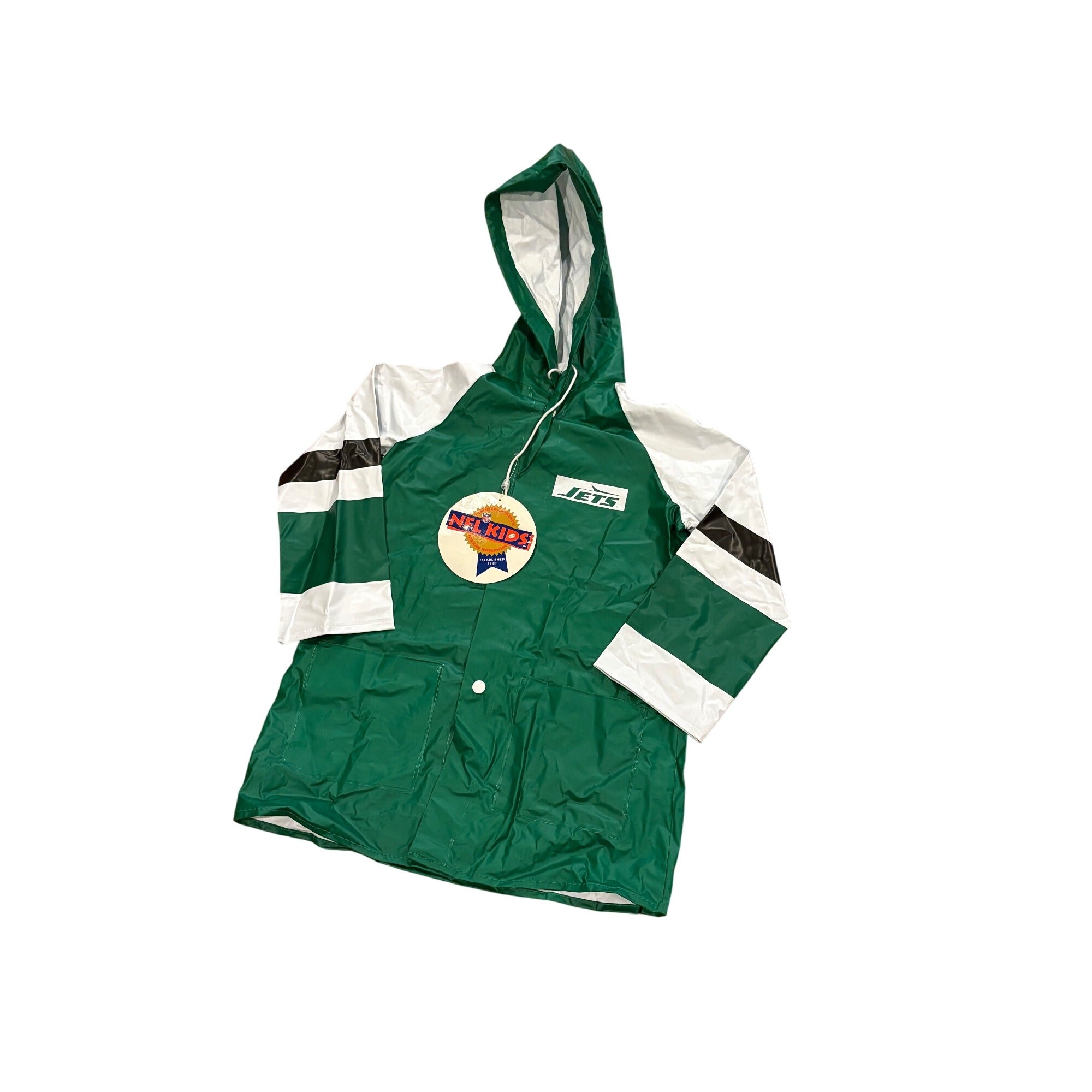 Vintage 90s New York Jets NFL Kids Hooded Raincoat Jacket Youth Size 7 Small NWT
