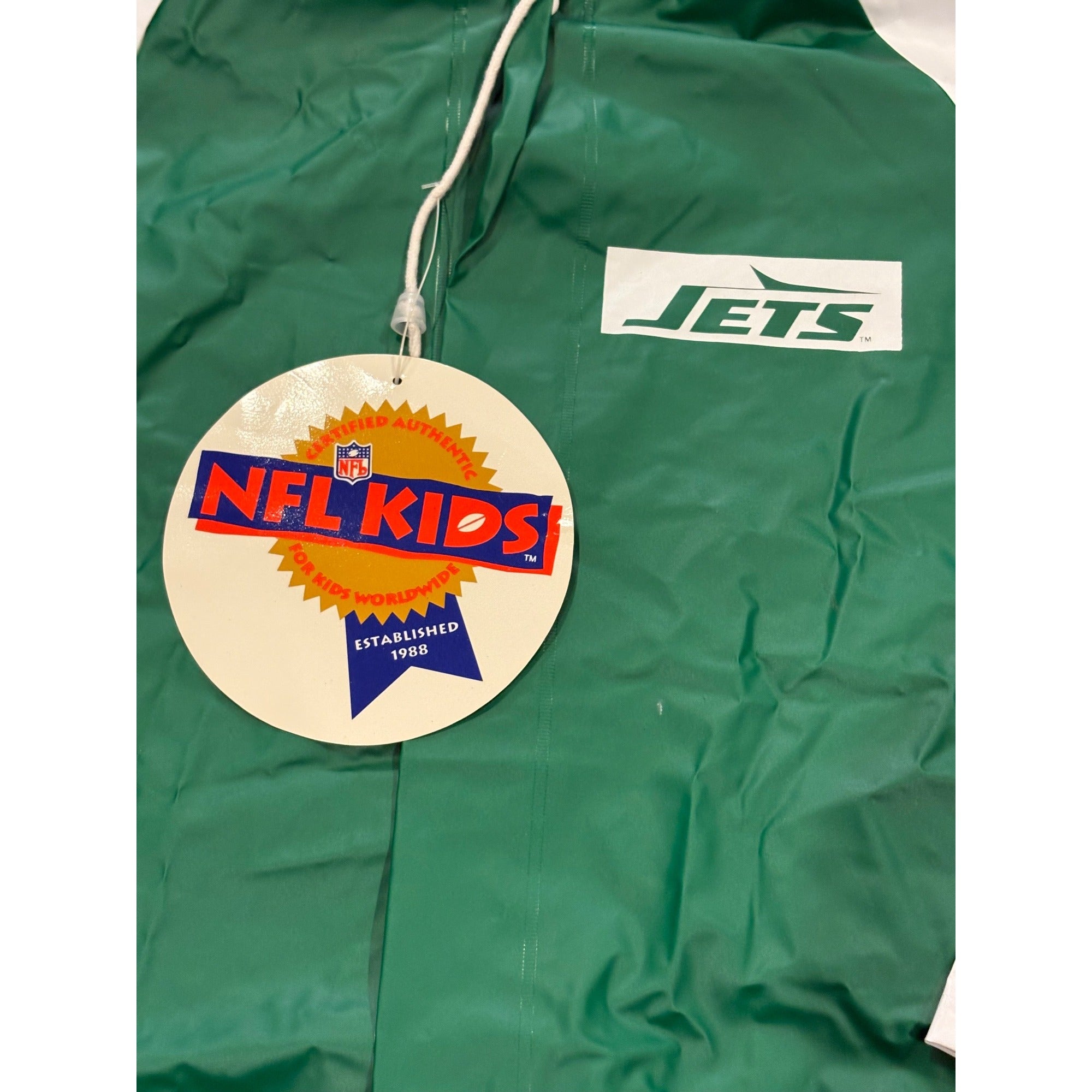 Vintage 90s New York Jets NFL Kids Hooded Raincoat Jacket Youth Size 7 Small NWT