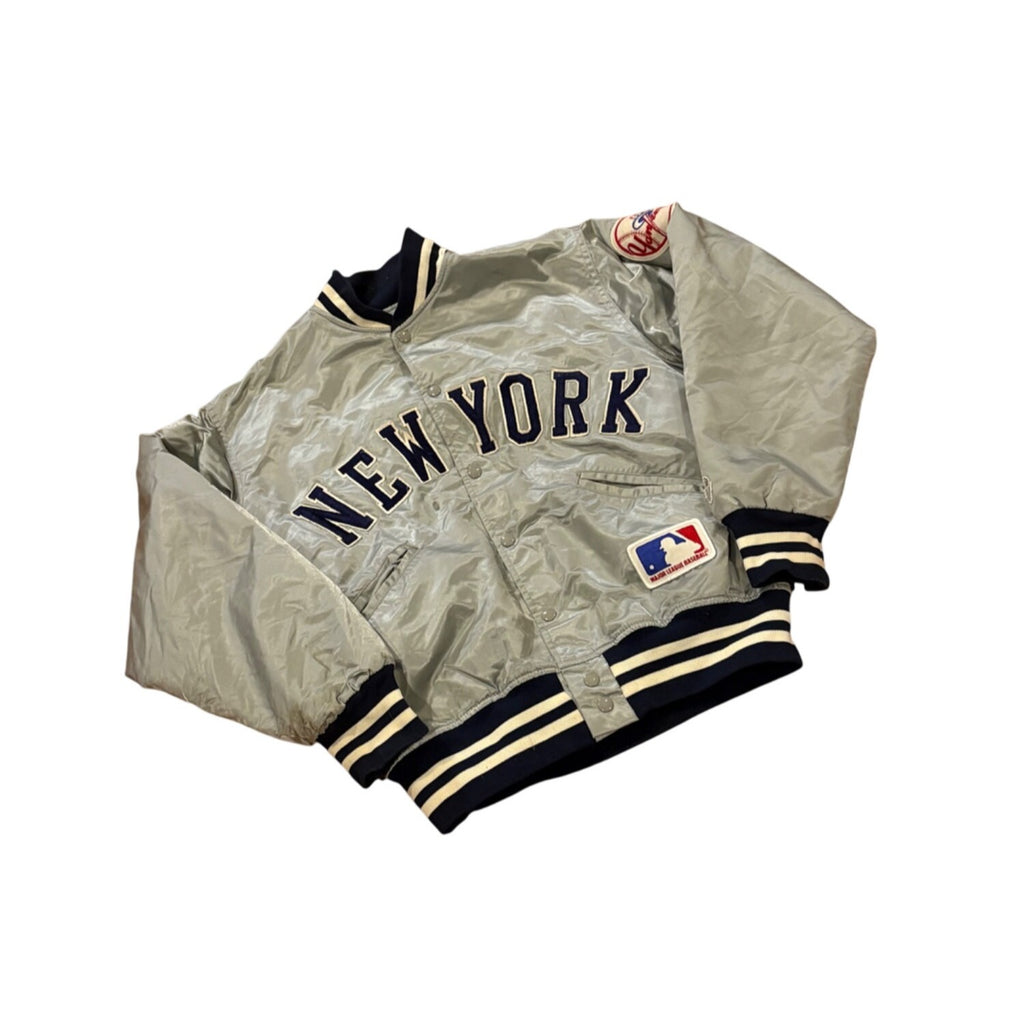 Vintage 1980's Felco New York Yankees Gray Satin Jacket Men's Medium Read Flaws