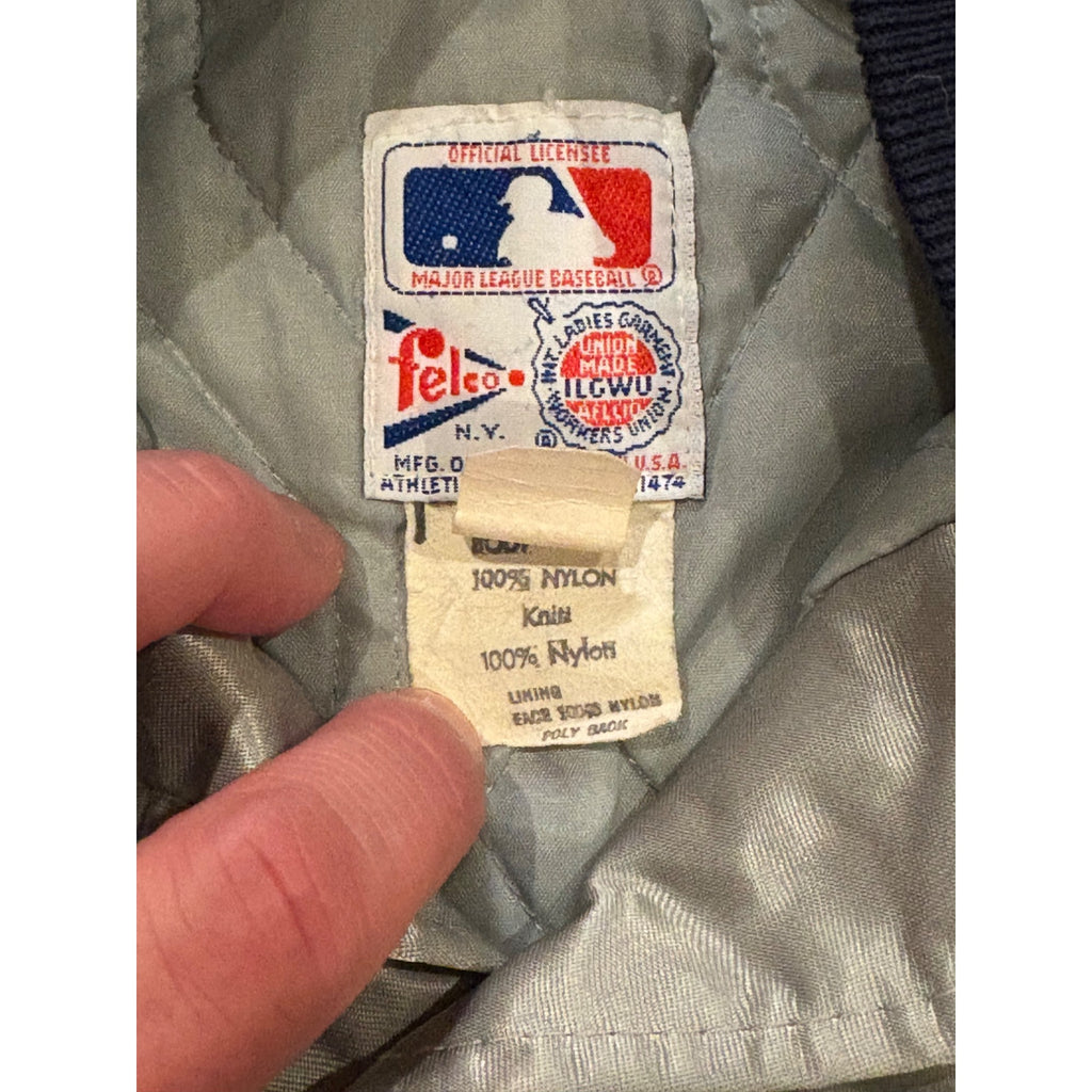 Vintage 1980's Felco New York Yankees Gray Satin Jacket Men's Medium Read Flaws