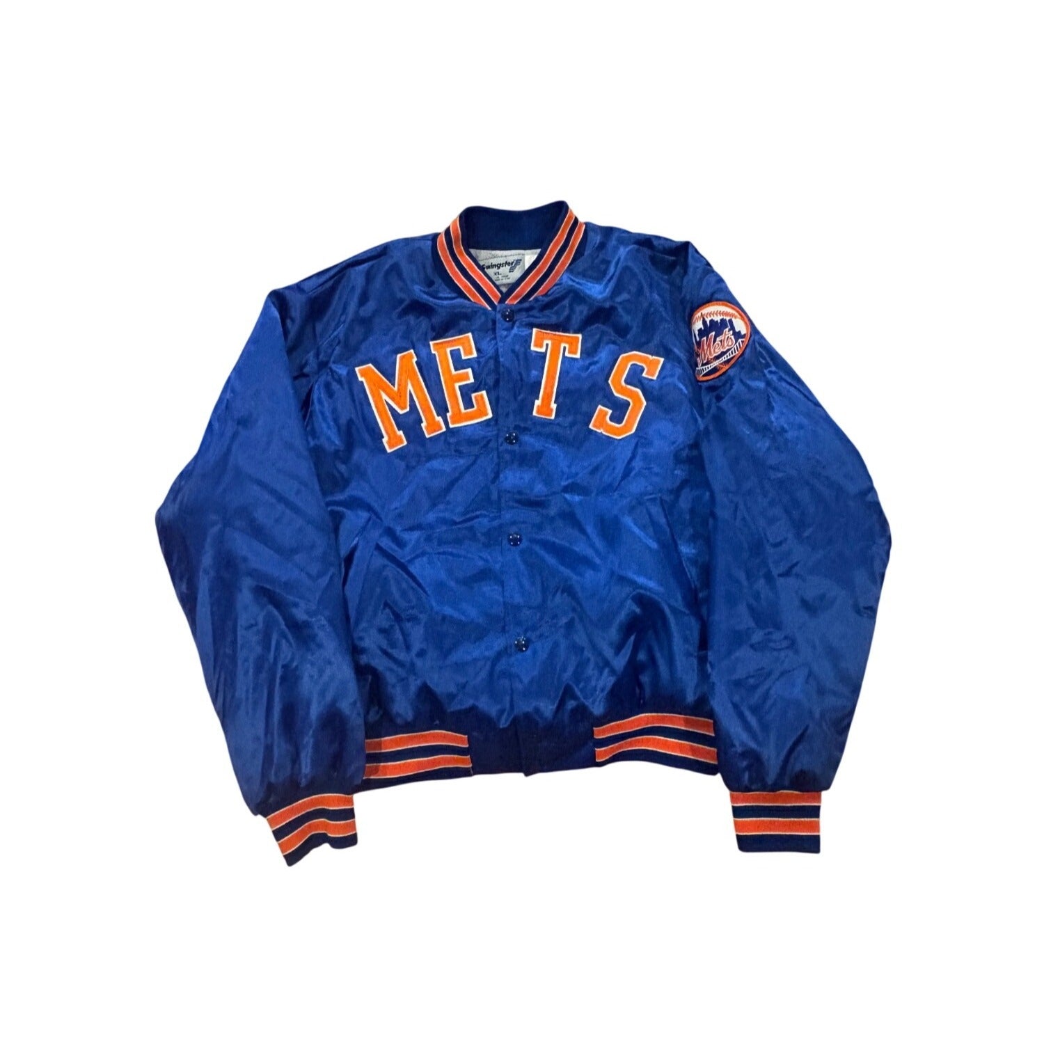 Vintage 80s Swingster New York Mets Spellout MLB Satin Bomber Jacket Men's XL