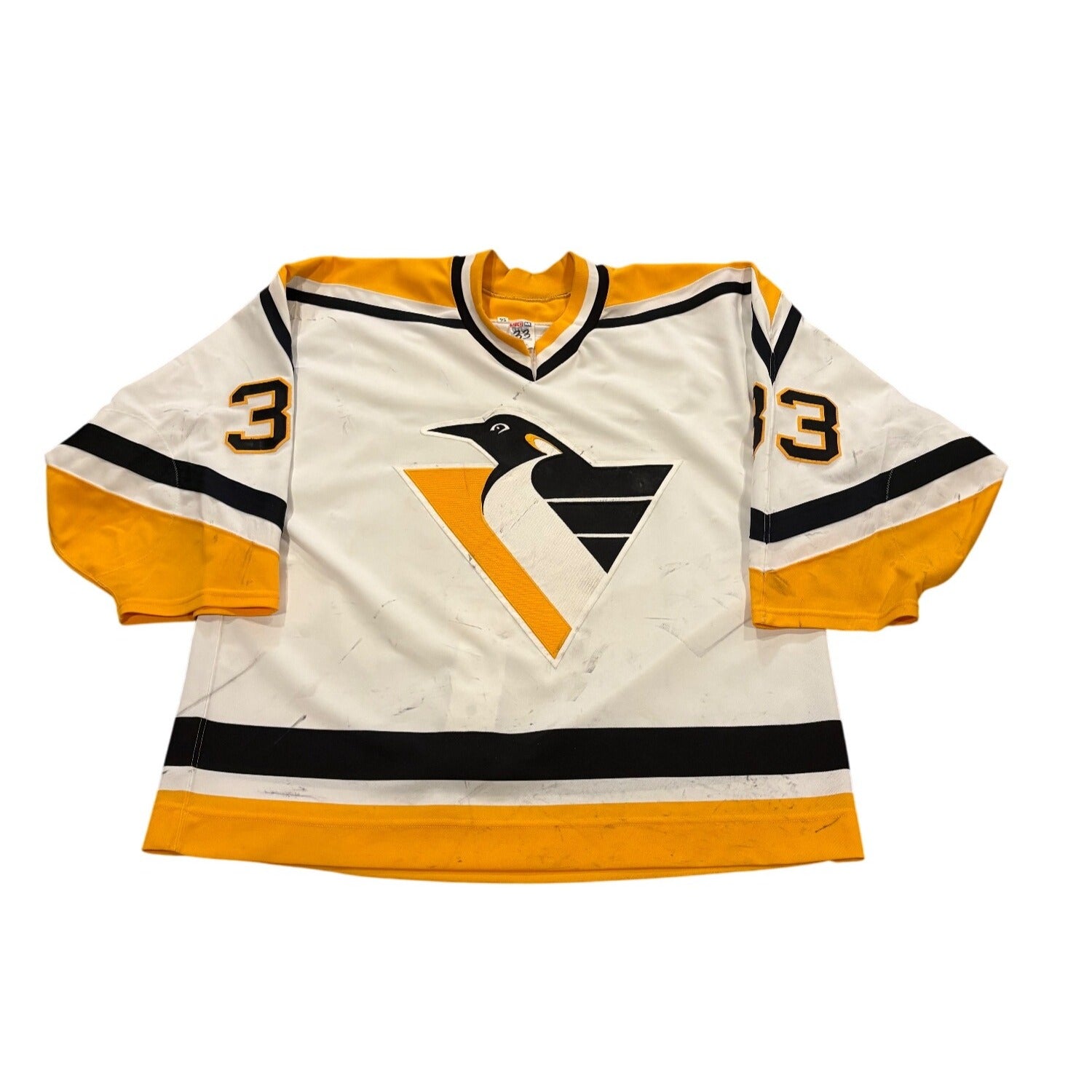 1994-95 CCM Pittsburgh Penguins Jim McKenzie #33 Game Worn NHL Jersey Size 56