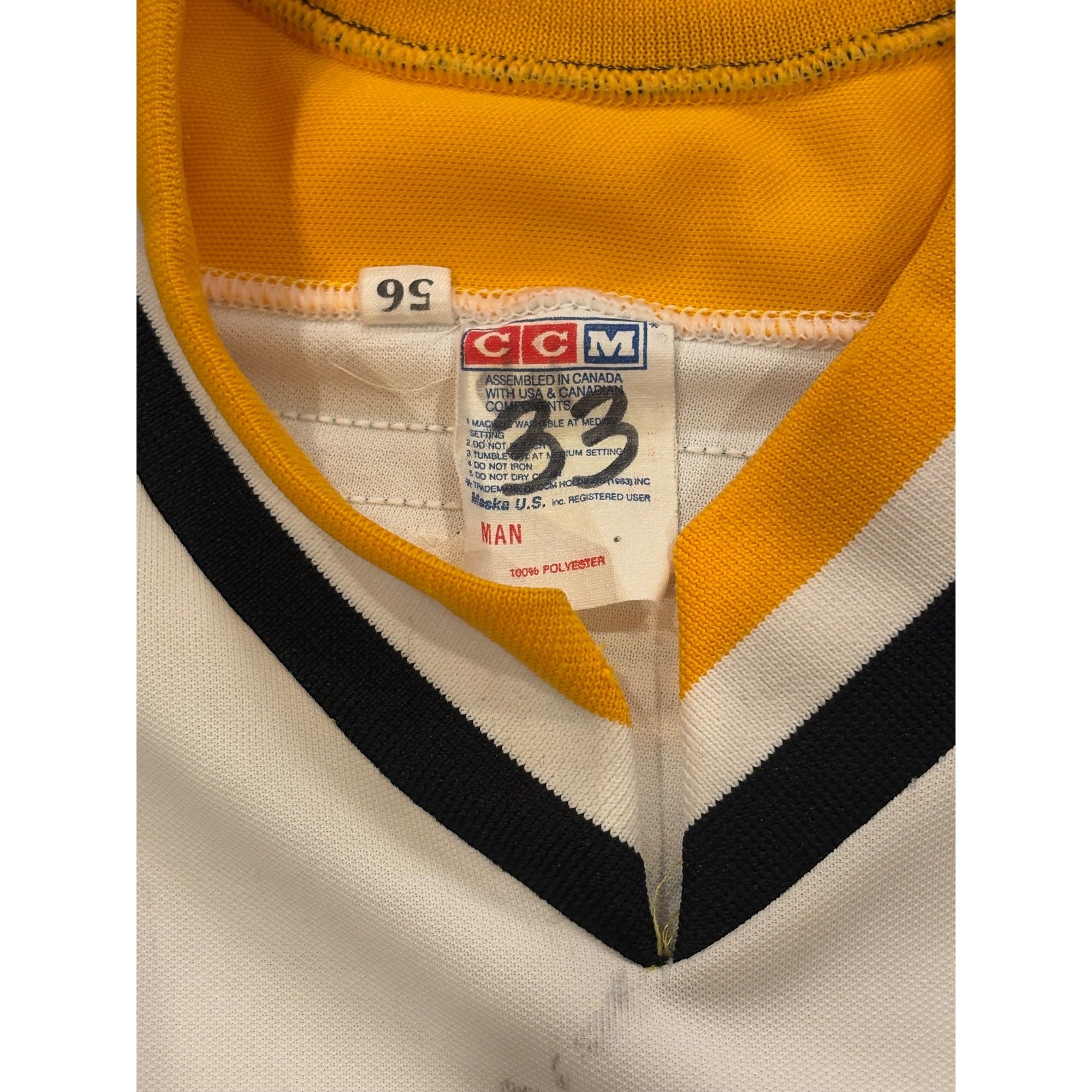 1994-95 CCM Pittsburgh Penguins Jim McKenzie #33 Game Worn NHL Jersey Size 56