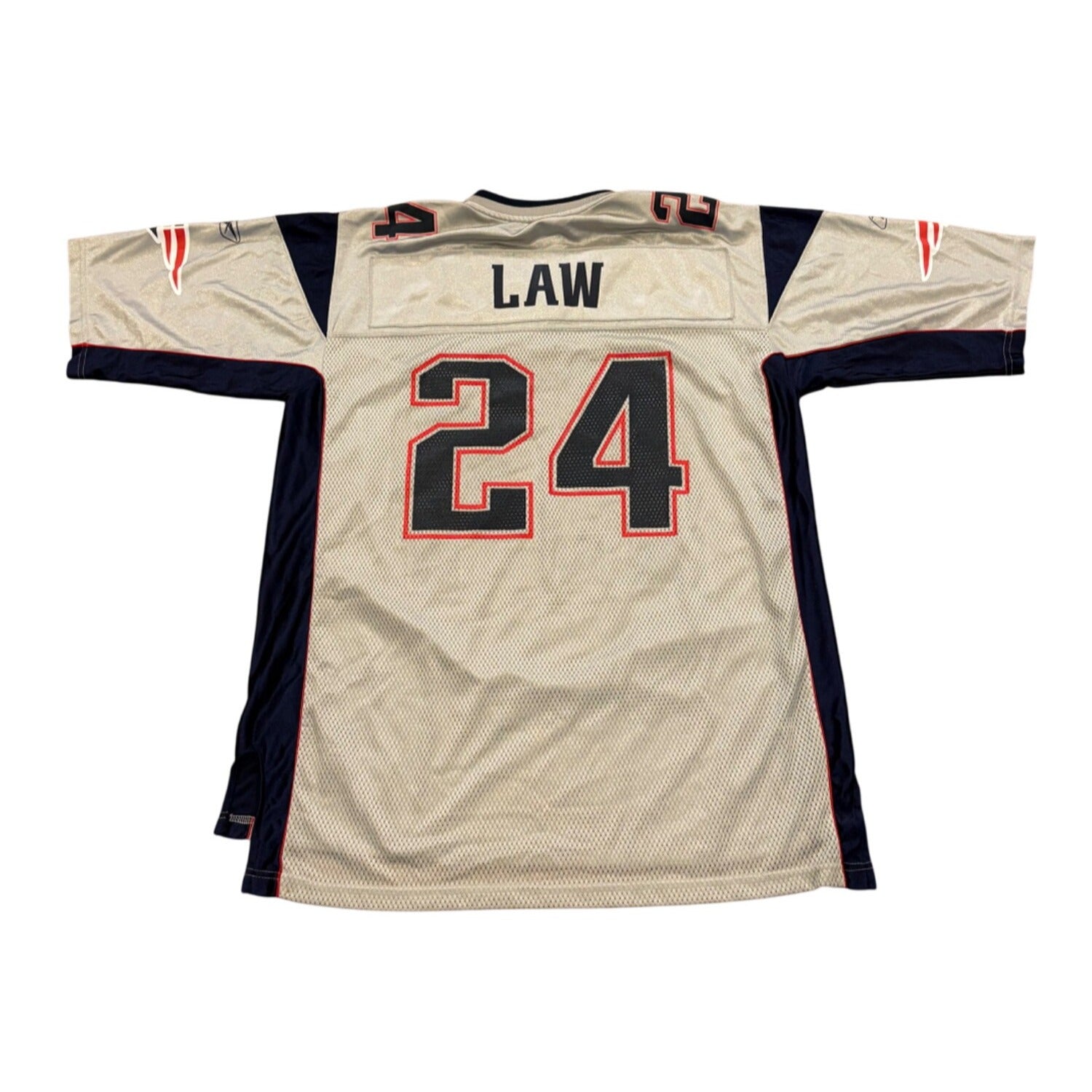 Rare Vintage Reebok New England Patriots Ty Law #24 Silver NFL Jersey Men's L