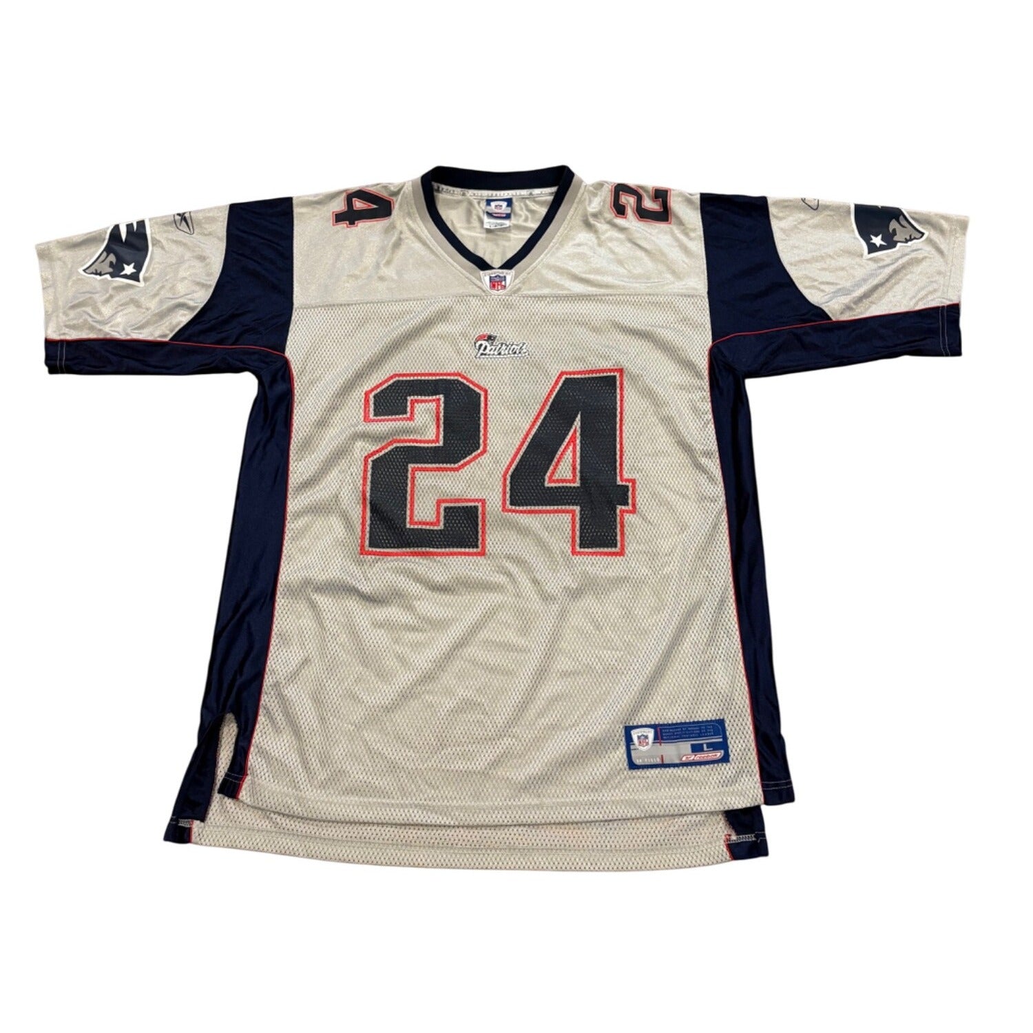 Rare Vintage Reebok New England Patriots Ty Law #24 Silver NFL Jersey Men's L