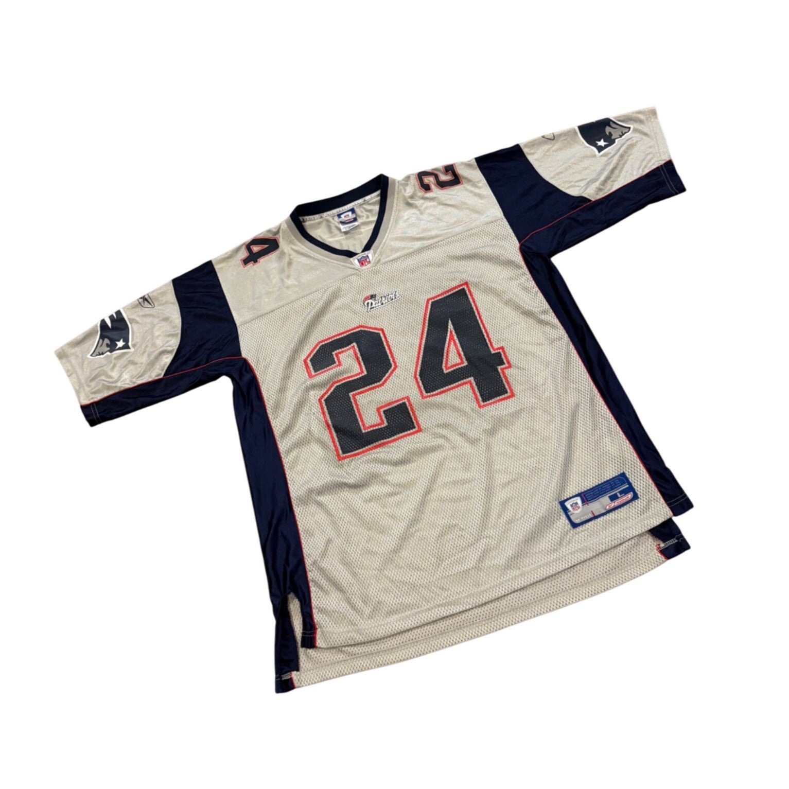Rare Vintage Reebok New England Patriots Ty Law #24 Silver NFL Jersey Men's L