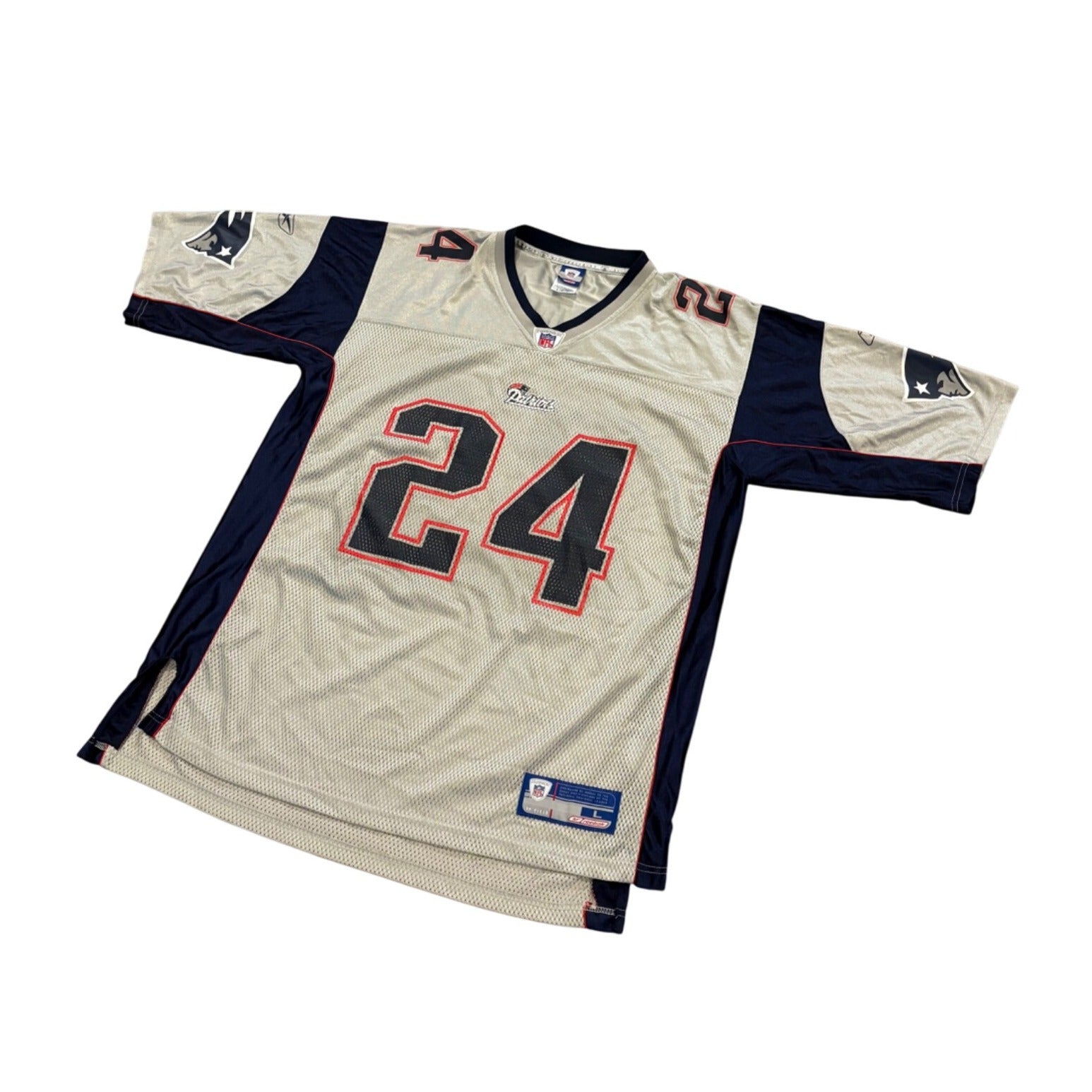 Rare Vintage Reebok New England Patriots Ty Law #24 Silver NFL Jersey Men's L