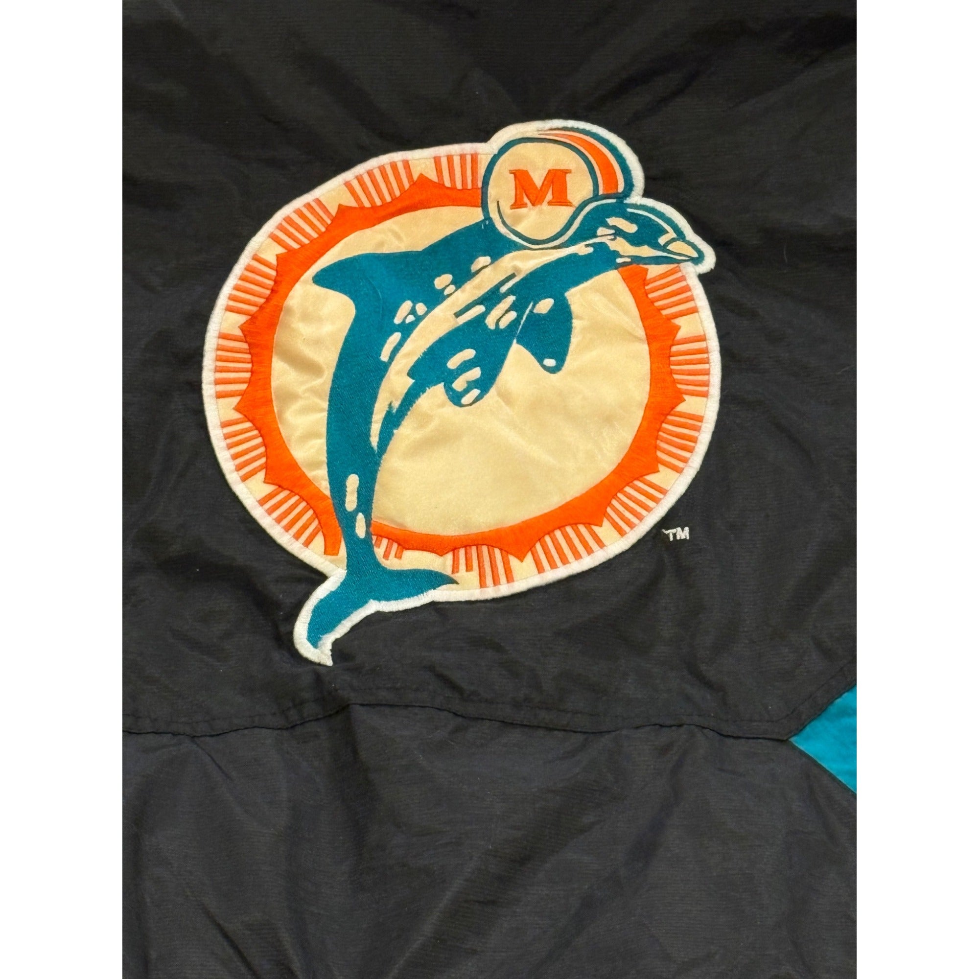Vintage 1990's Starter Miami Dolphins NFL Black Puffer Hooded Jacket Men's XL