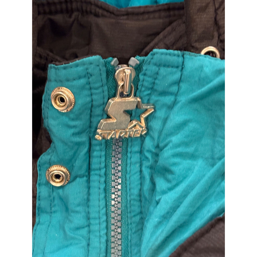 Vintage 1990's Starter Miami Dolphins NFL Black Puffer Hooded Jacket Men's XL