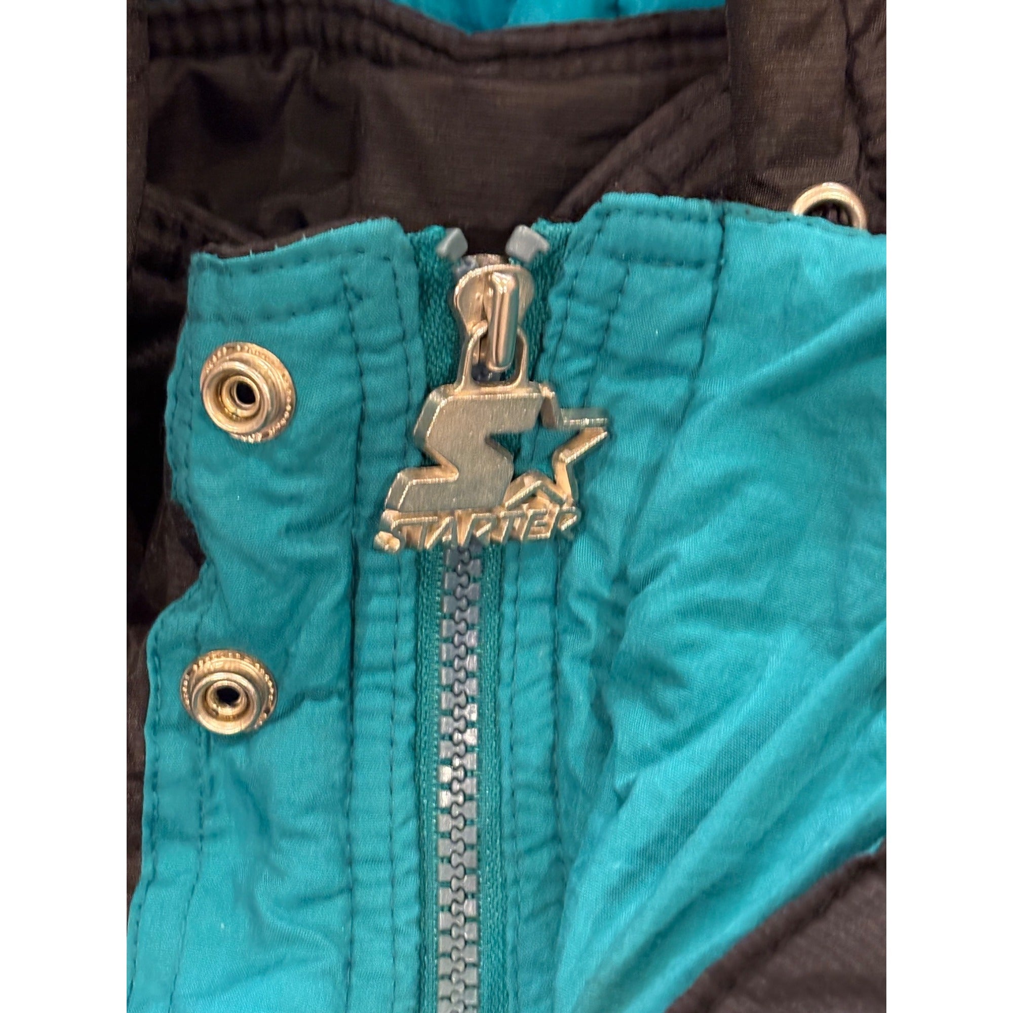 Vintage 1990's Starter Miami Dolphins NFL Black Puffer Hooded Jacket Men's XL