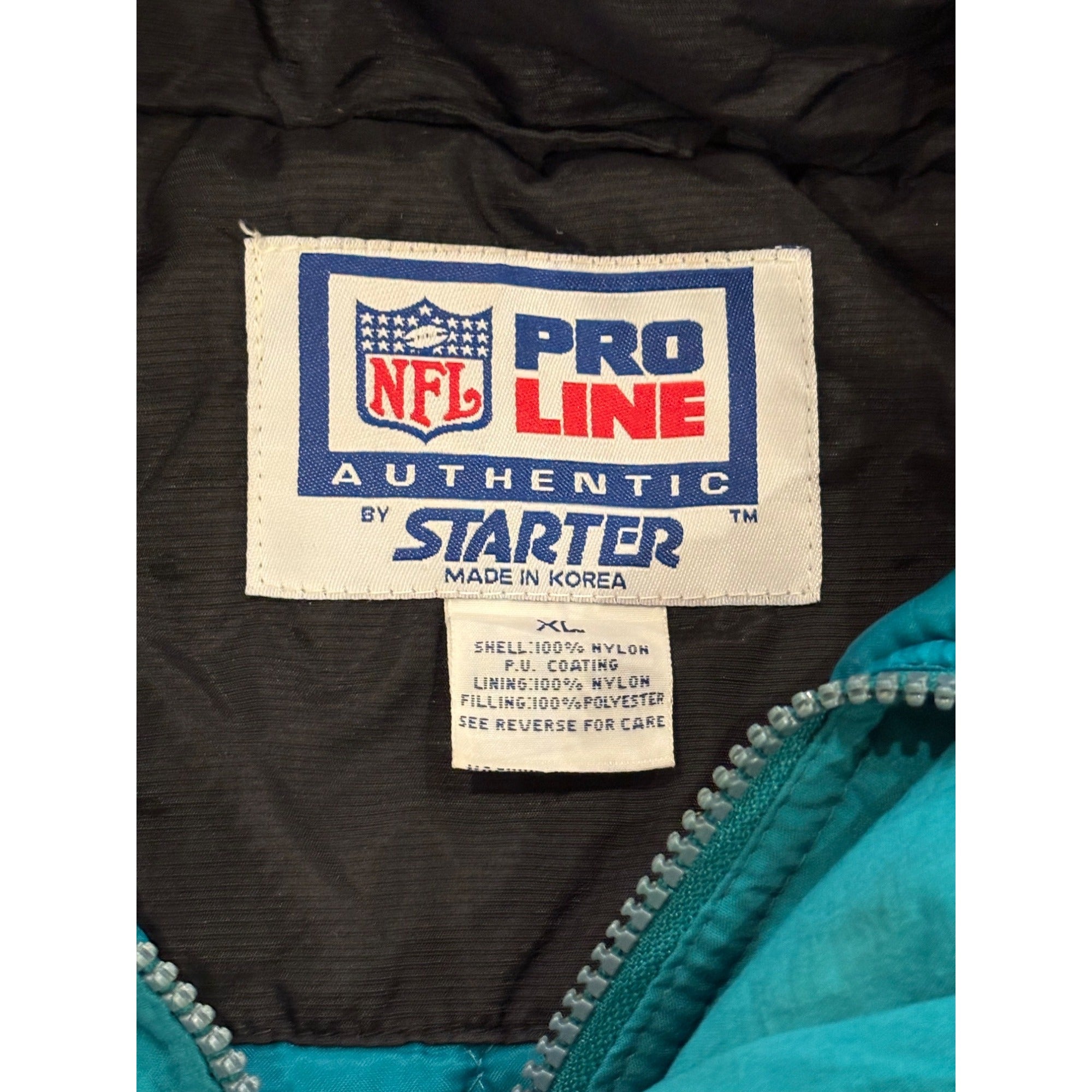 Vintage 1990's Starter Miami Dolphins NFL Black Puffer Hooded Jacket Men's XL