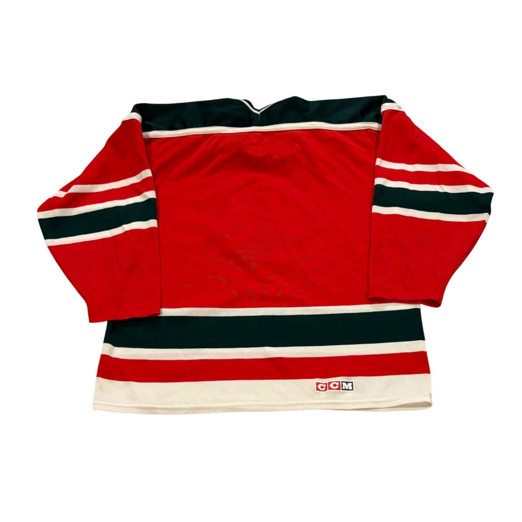 Vintage 1980's New Jersey Devils CCM Maska Red Green NHL Hockey Jersey Large