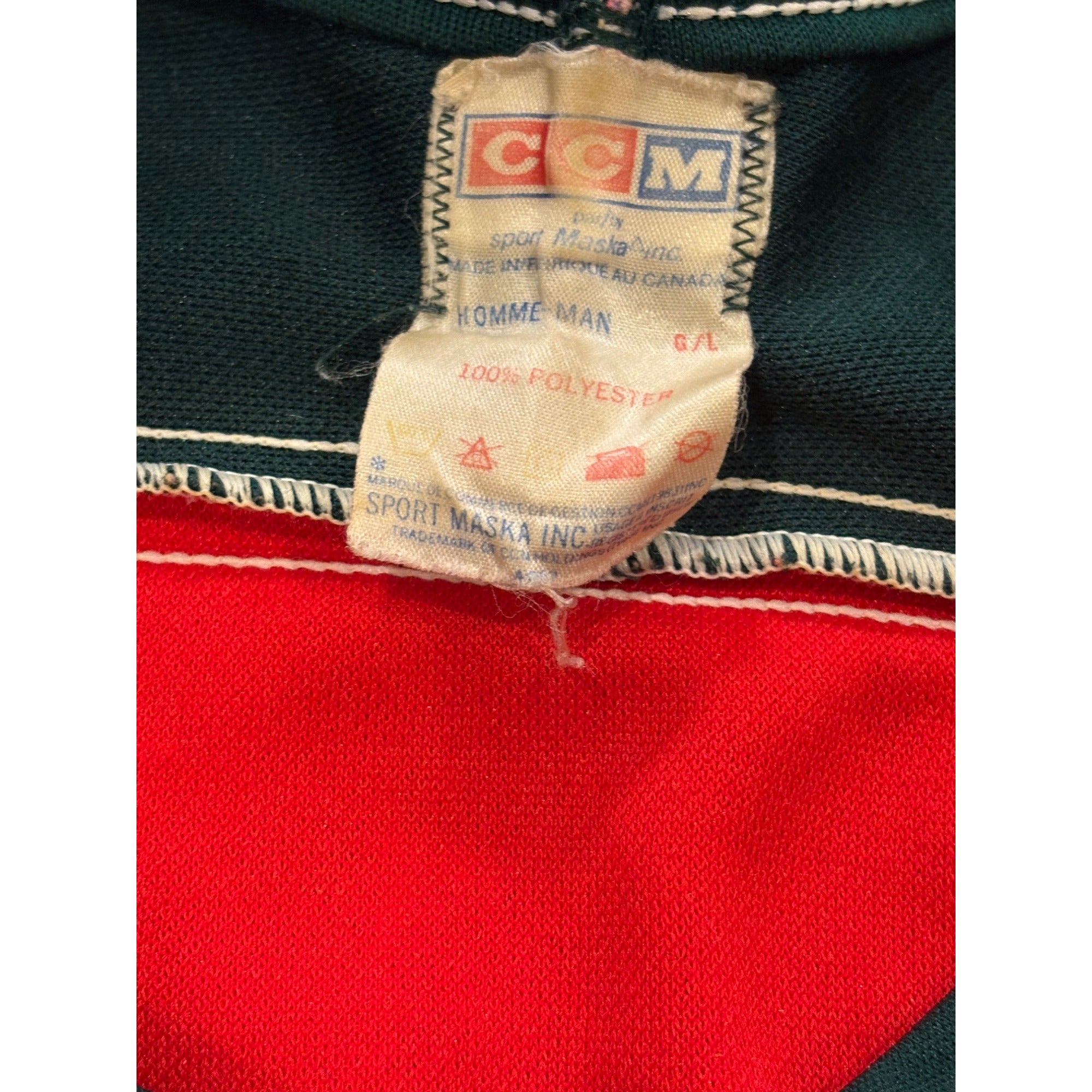 Vintage 1980's New Jersey Devils CCM Maska Red Green NHL Hockey Jersey Large