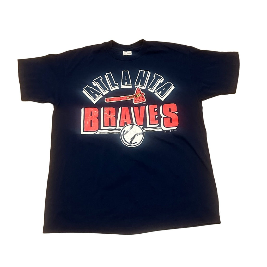Vintage 1980's Atlanta Braves MLB Stedman Single Stitch T-Shirt Navy Blue XL