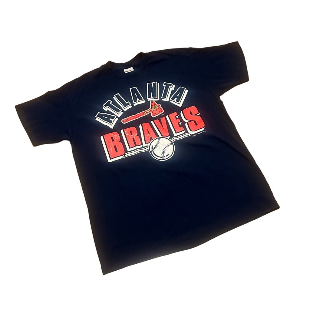 Vintage 1980's Atlanta Braves MLB Stedman Single Stitch T-Shirt Navy Blue XL