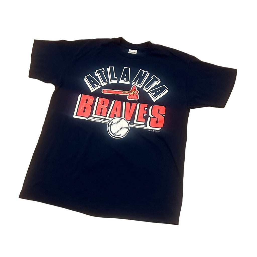 Vintage 1980's Atlanta Braves MLB Stedman Single Stitch T-Shirt Navy Blue XL
