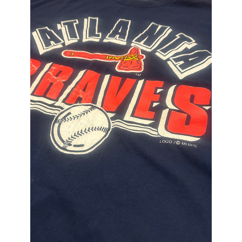 Vintage 1980's Atlanta Braves MLB Stedman Single Stitch T-Shirt Navy Blue XL