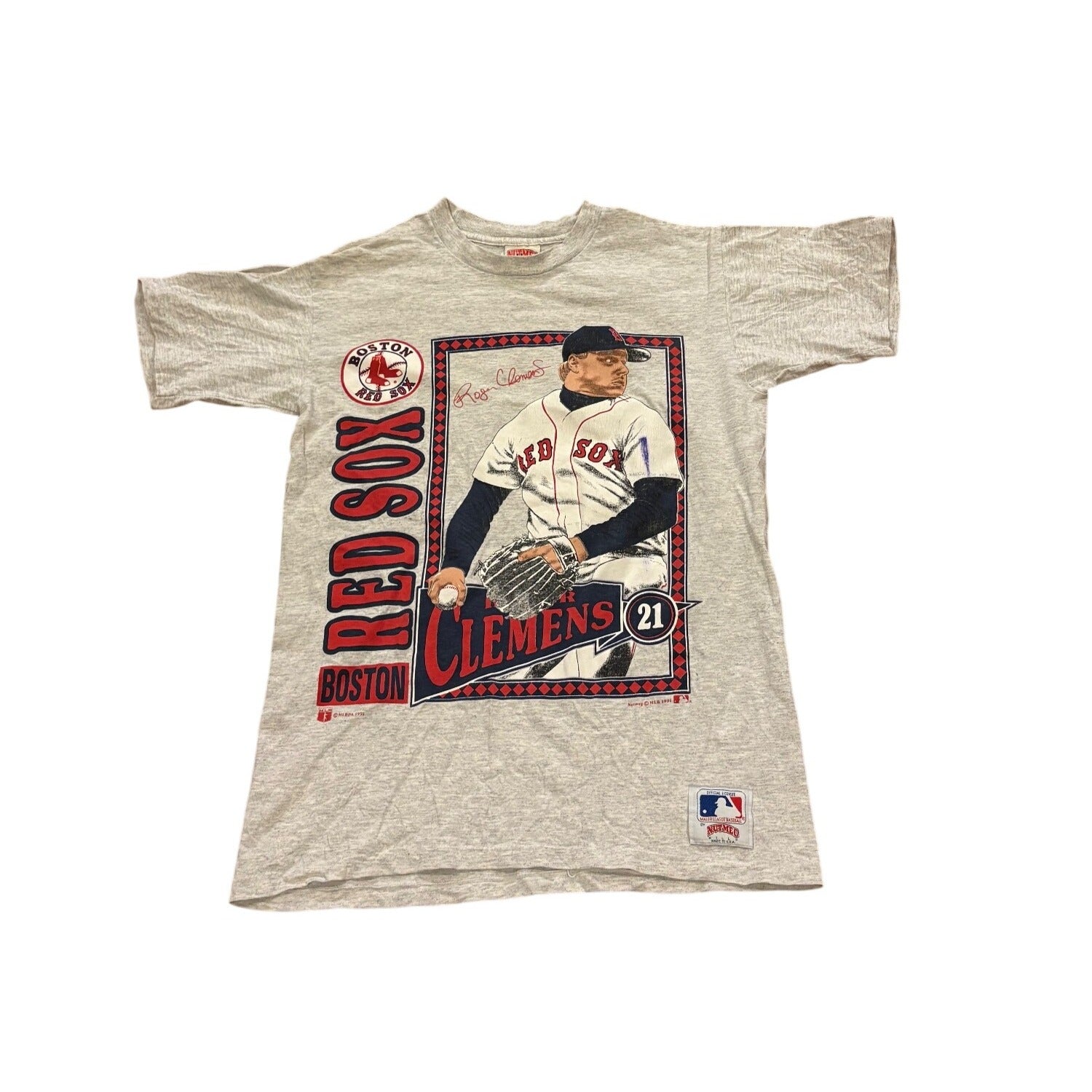 Vintage 1991 Nutmeg Boston Red Sox Roger Clemens Double Sided T-Shirt Medium