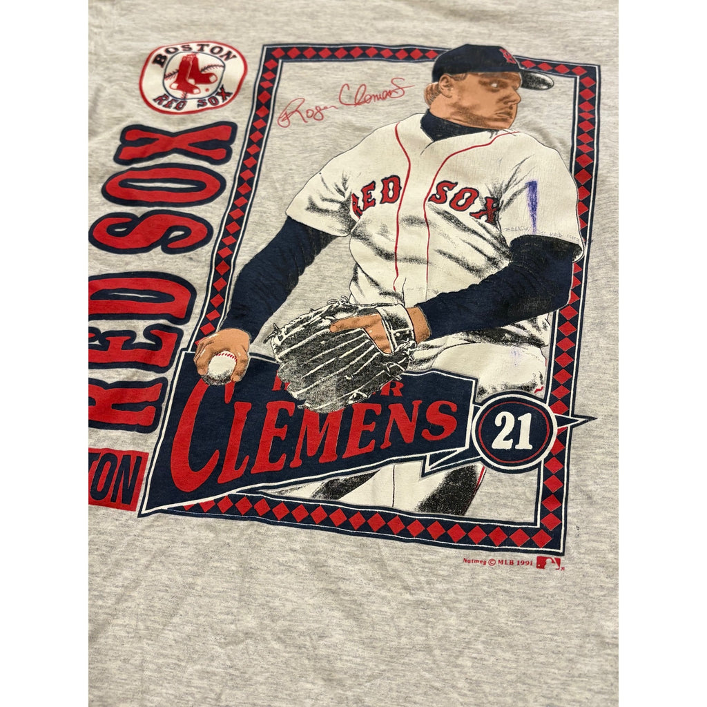 Vintage 1991 Nutmeg Boston Red Sox Roger Clemens Double Sided T-Shirt Medium