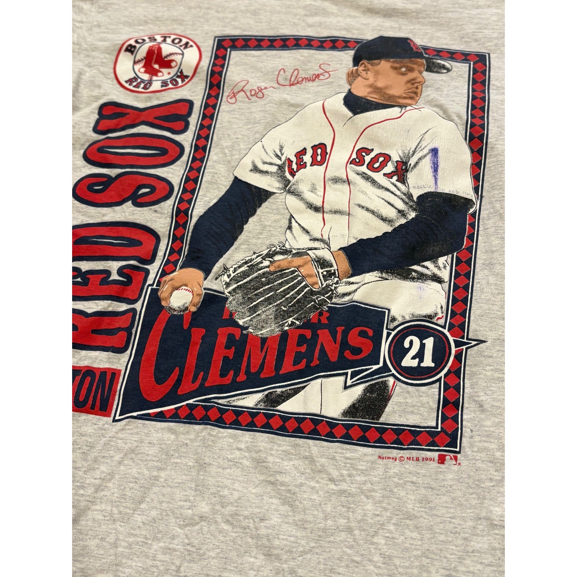 Vintage 1991 Nutmeg Boston Red Sox Roger Clemens Double Sided T-Shirt Medium