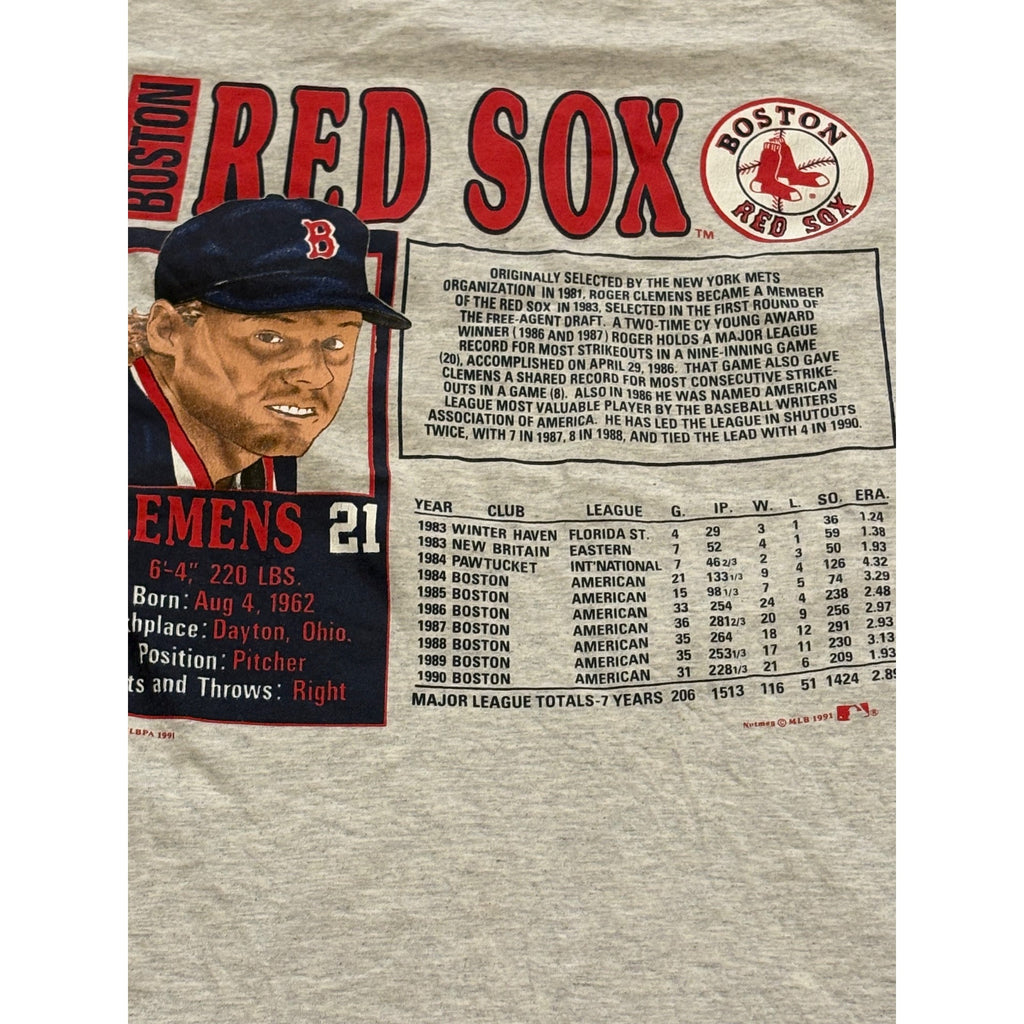 Vintage 1991 Nutmeg Boston Red Sox Roger Clemens Double Sided T-Shirt Medium