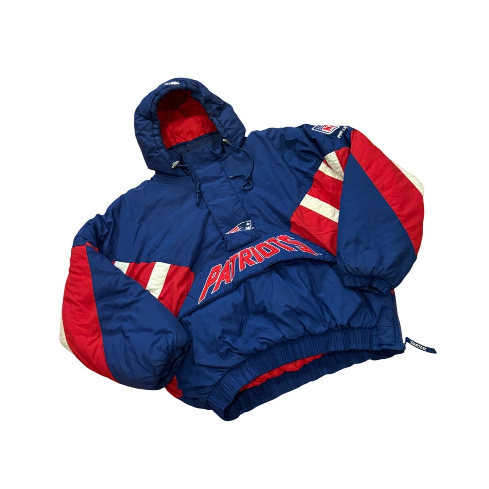 Vintage 1990's Starter New England Patriots NFL Pro Line Hooded Puffer Jacket L