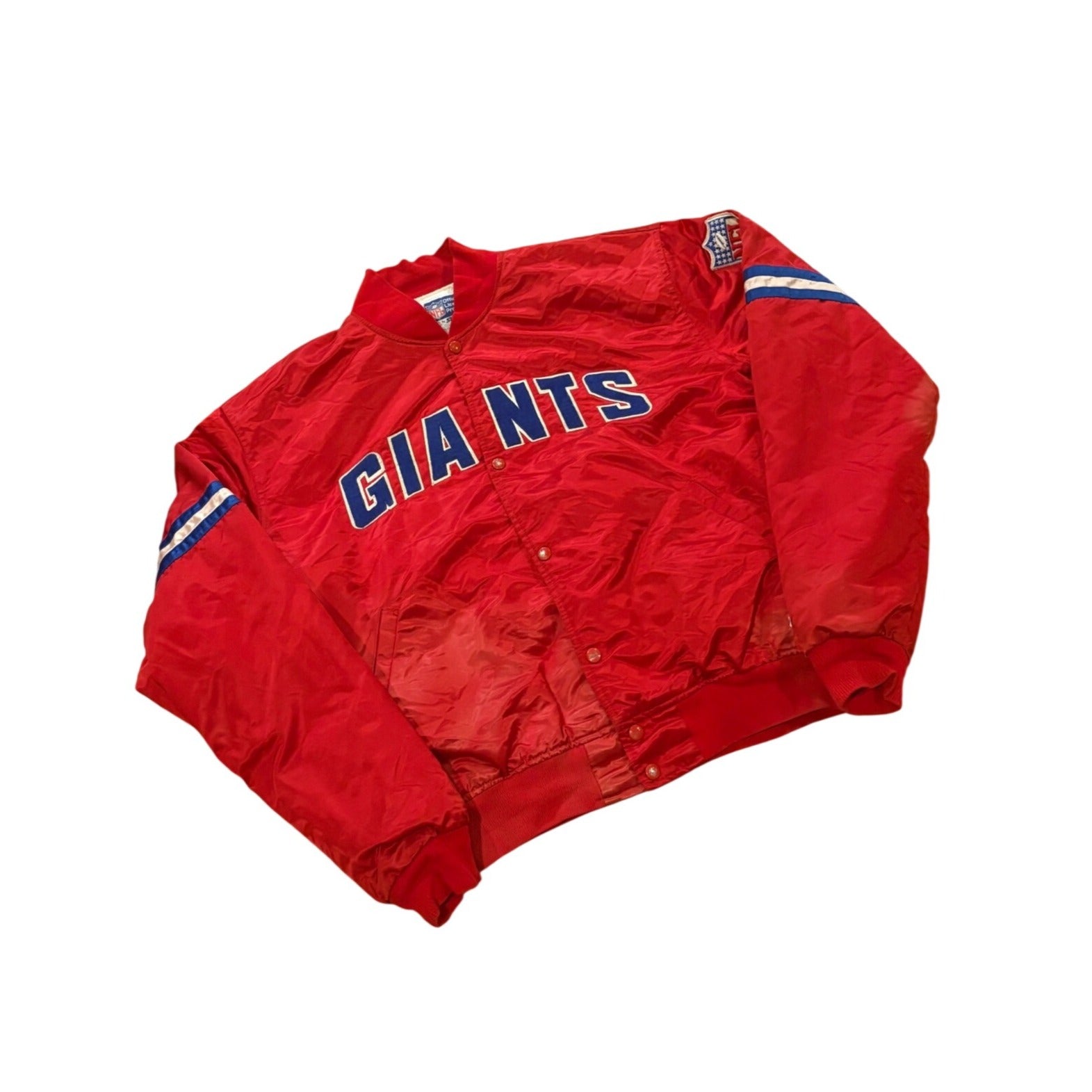 Rare Vintage 80s Starter New York Giants NFL Red Satin Jacket Belichick Men's XL