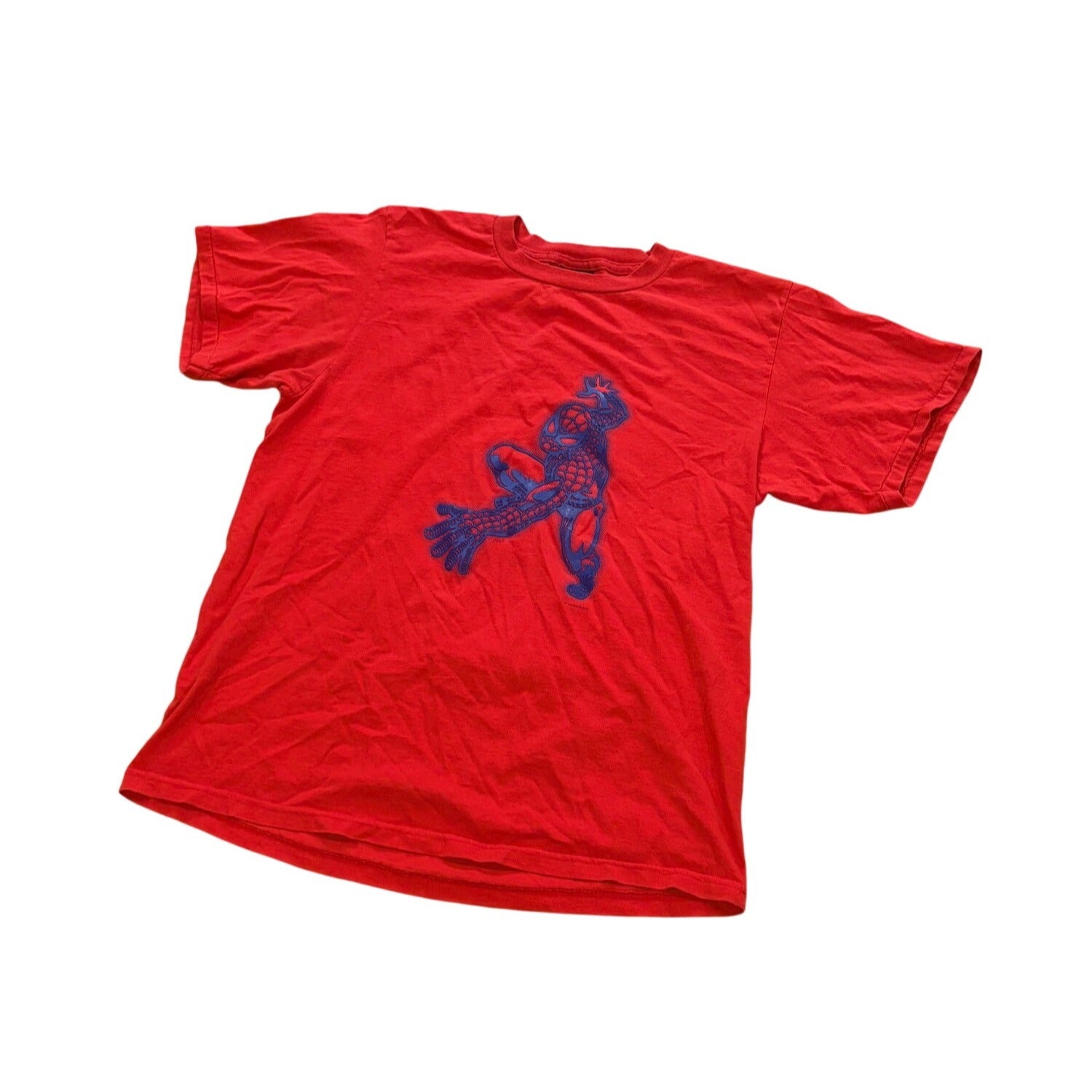 Vintage 2001 Changes Spiderman 3D Print Single Stitch T-Shirt Red Men's Large