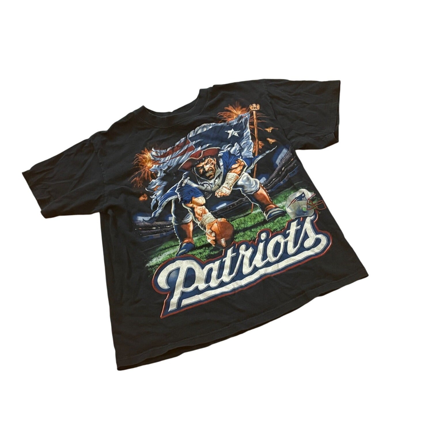 Vintage Liquid Blue New England Patriots NFL AOP Graphic Print T-Shirt Medium