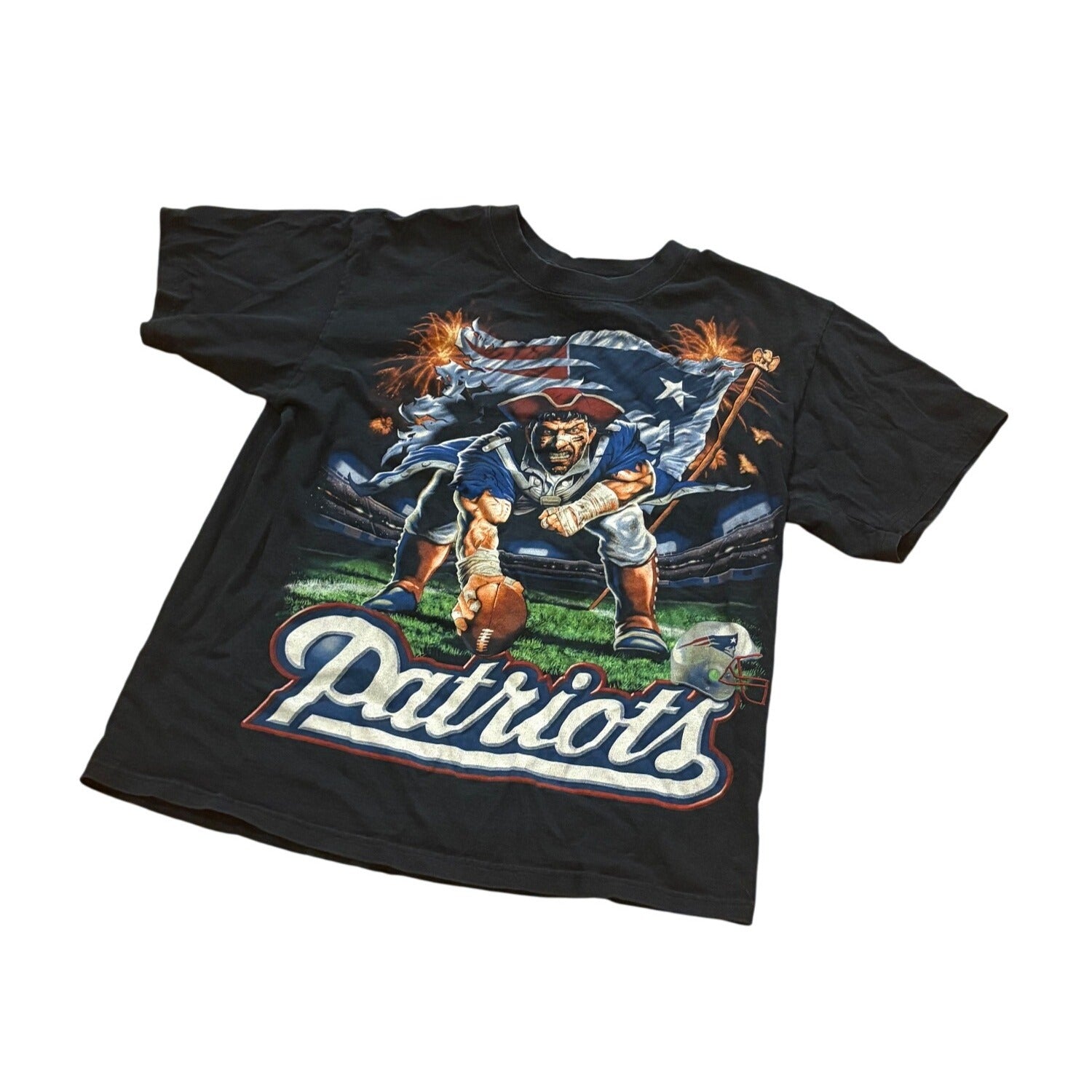 Vintage Liquid Blue New England Patriots NFL AOP Graphic Print T-Shirt Medium