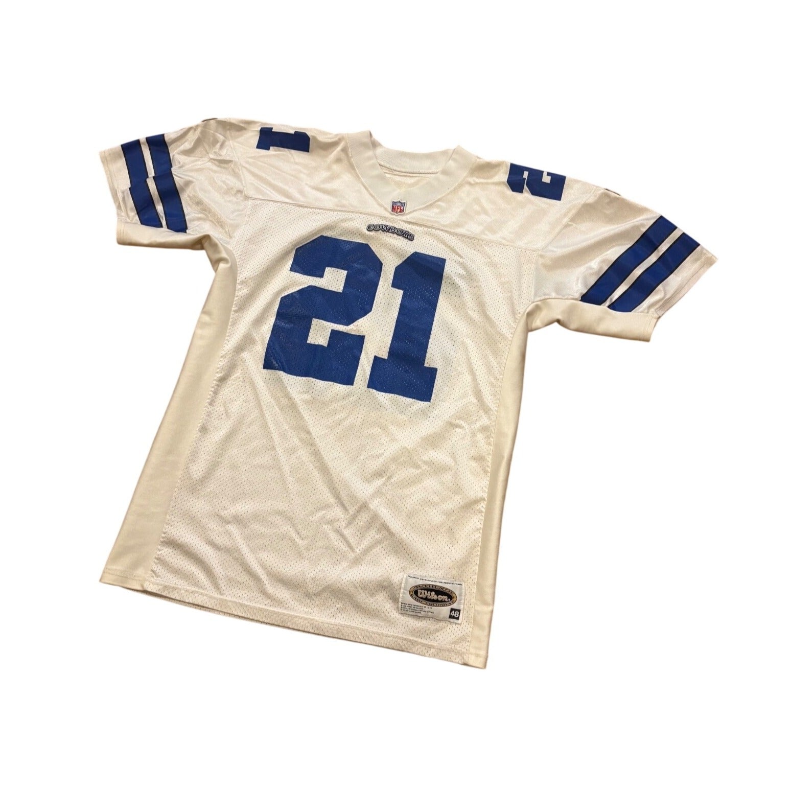 Vintage Wilson Dallas Cowboys Deion Sanders White NFL Jersey Men's Size 48