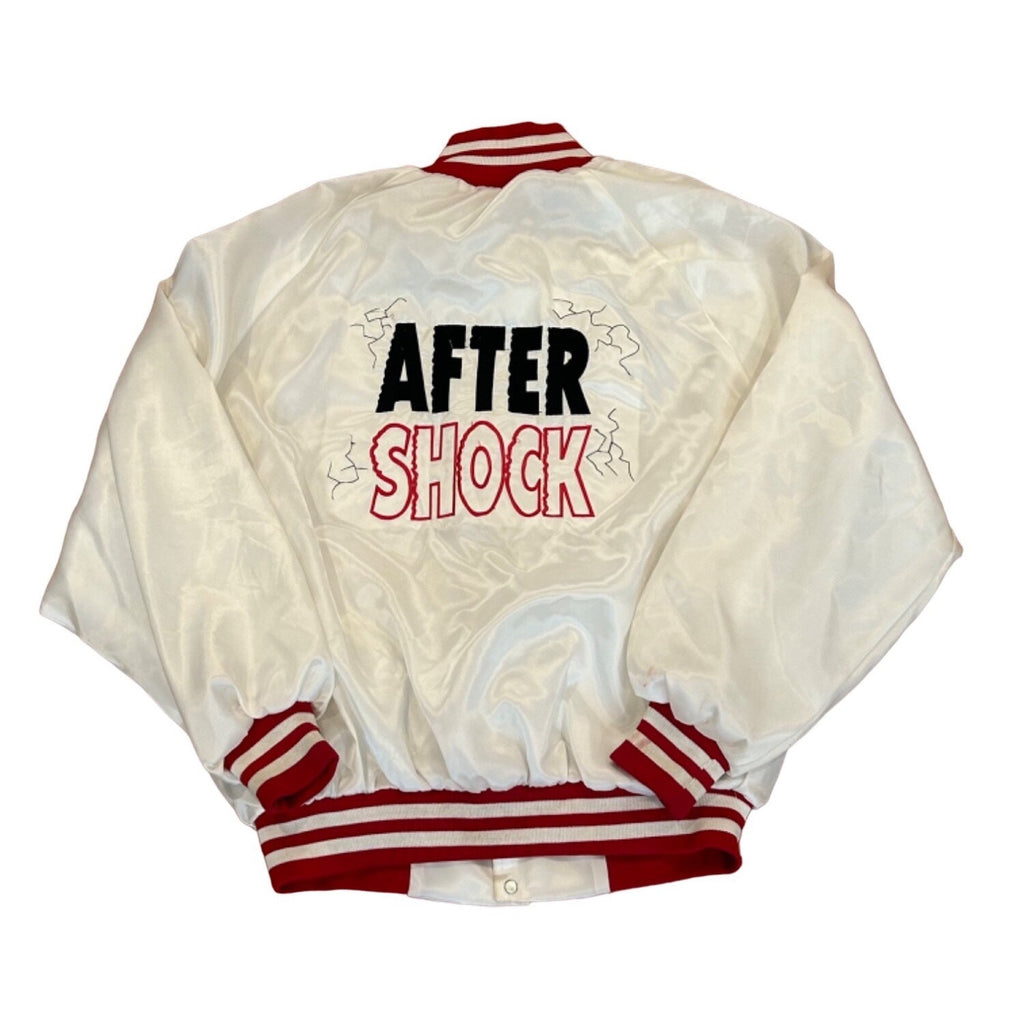 Vintage 1990’s After Shock Liquor White Satin Bomber Jacket West Ark Men’s XL