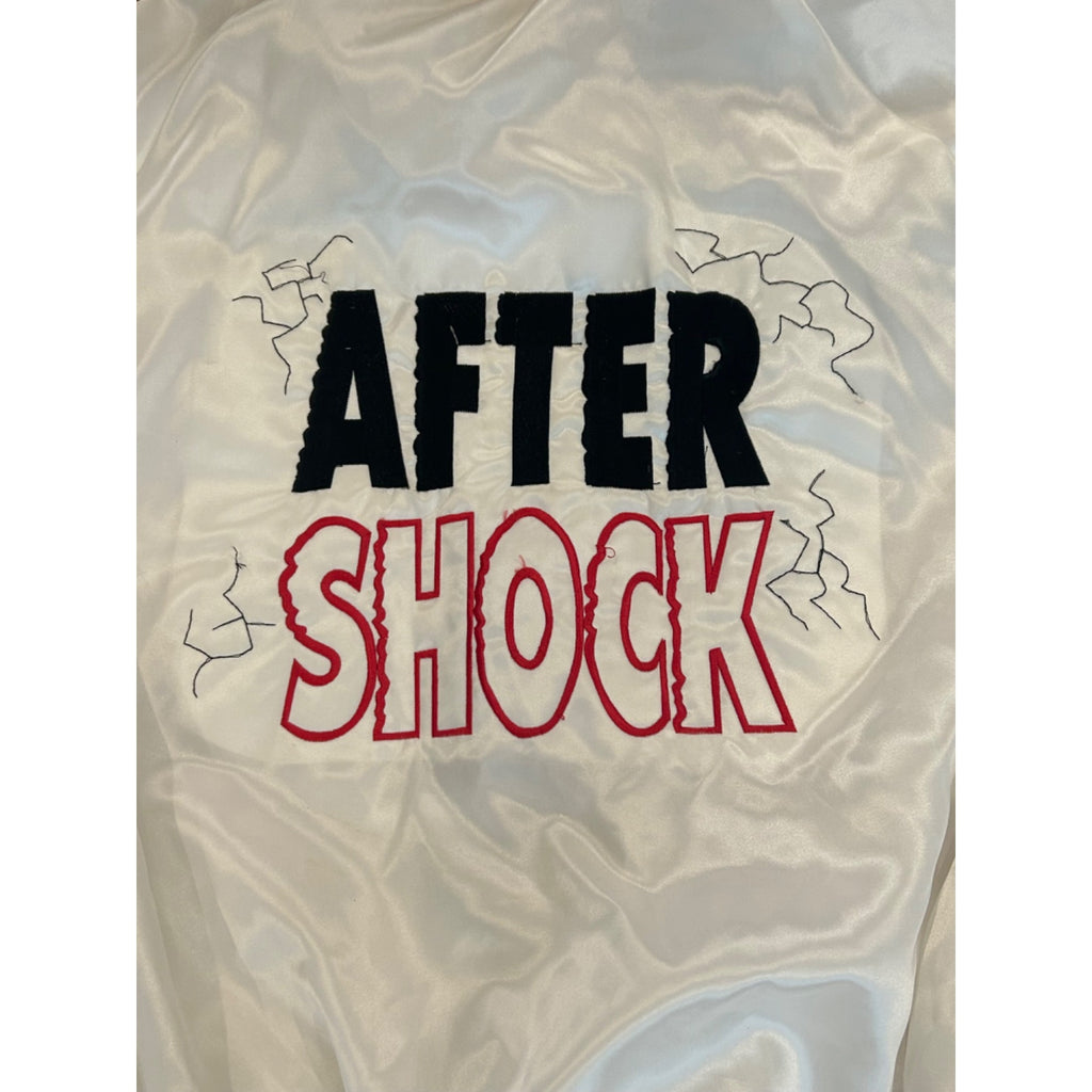Vintage 1990’s After Shock Liquor White Satin Bomber Jacket West Ark Men’s XL