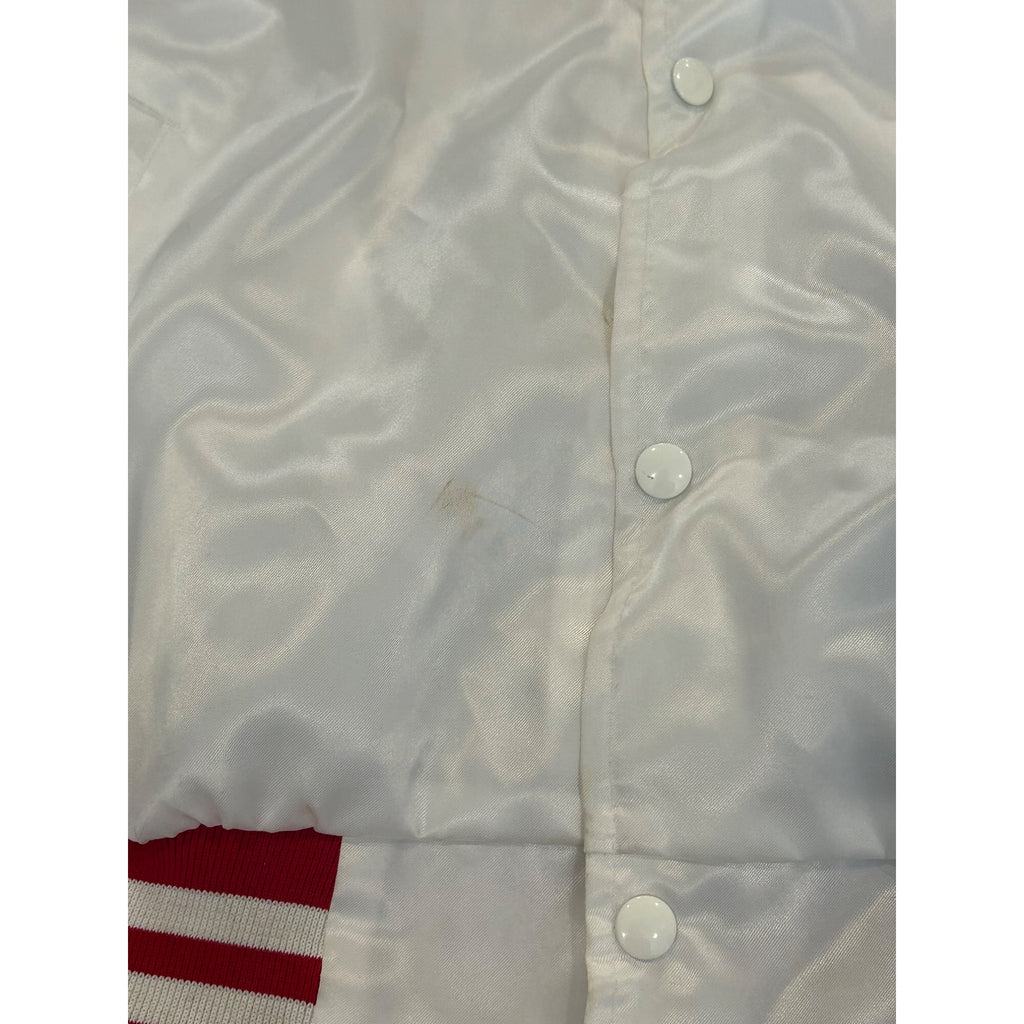 Vintage 1990’s After Shock Liquor White Satin Bomber Jacket West Ark Men’s XL